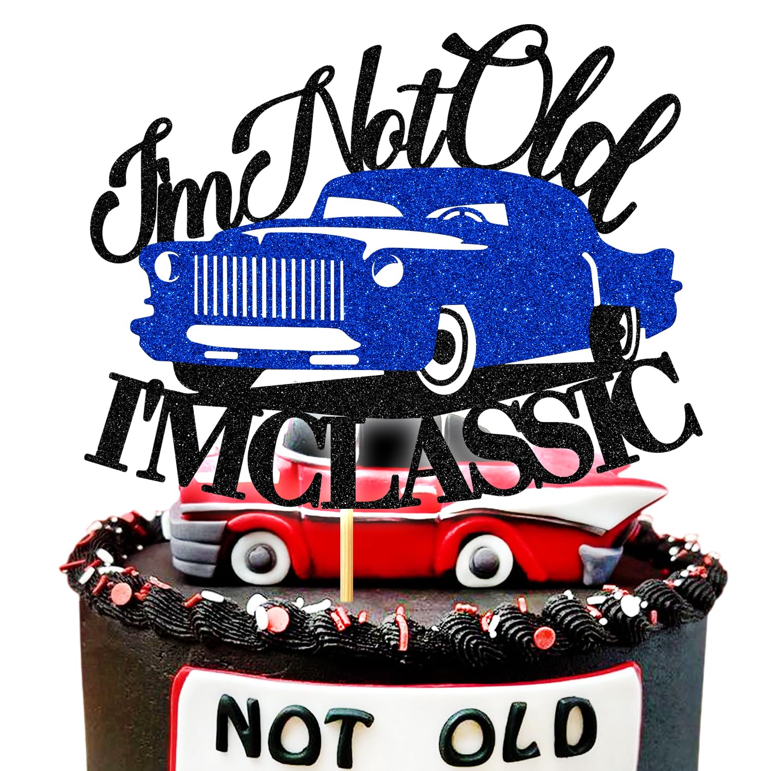I’m not Old I’m Classic Cake Topper, Vintage Car Birthday Cake Decor, Vintage 40th 50th 60th 70th 80th 90th Happy Birthday Party Decoration Supplies