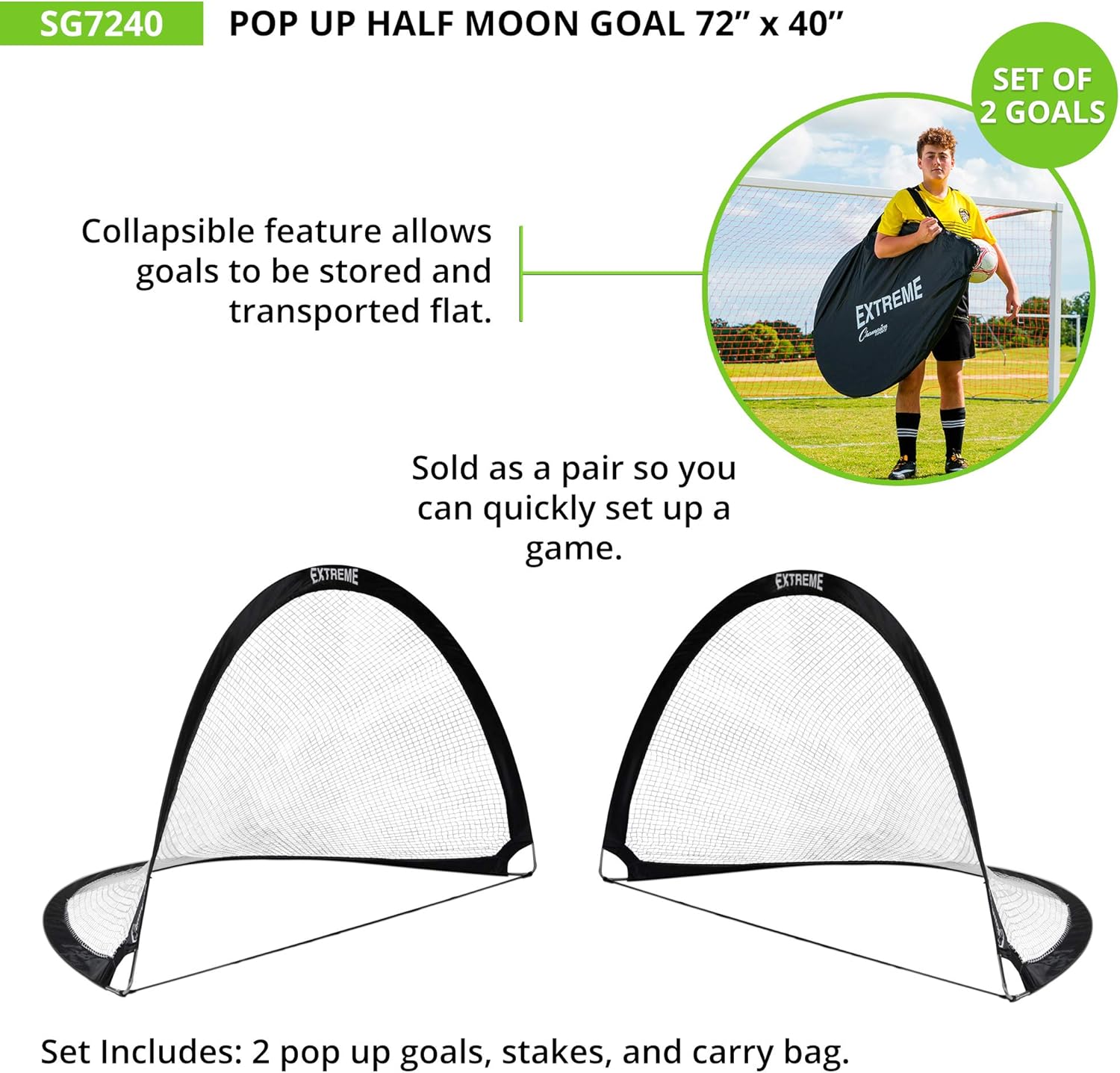 Champion Sports Portable Pop-Up Soccer Goals (Set of 2) – Durable Folding Nets for Training, Backyard Games & Practice, Multiple Sizes