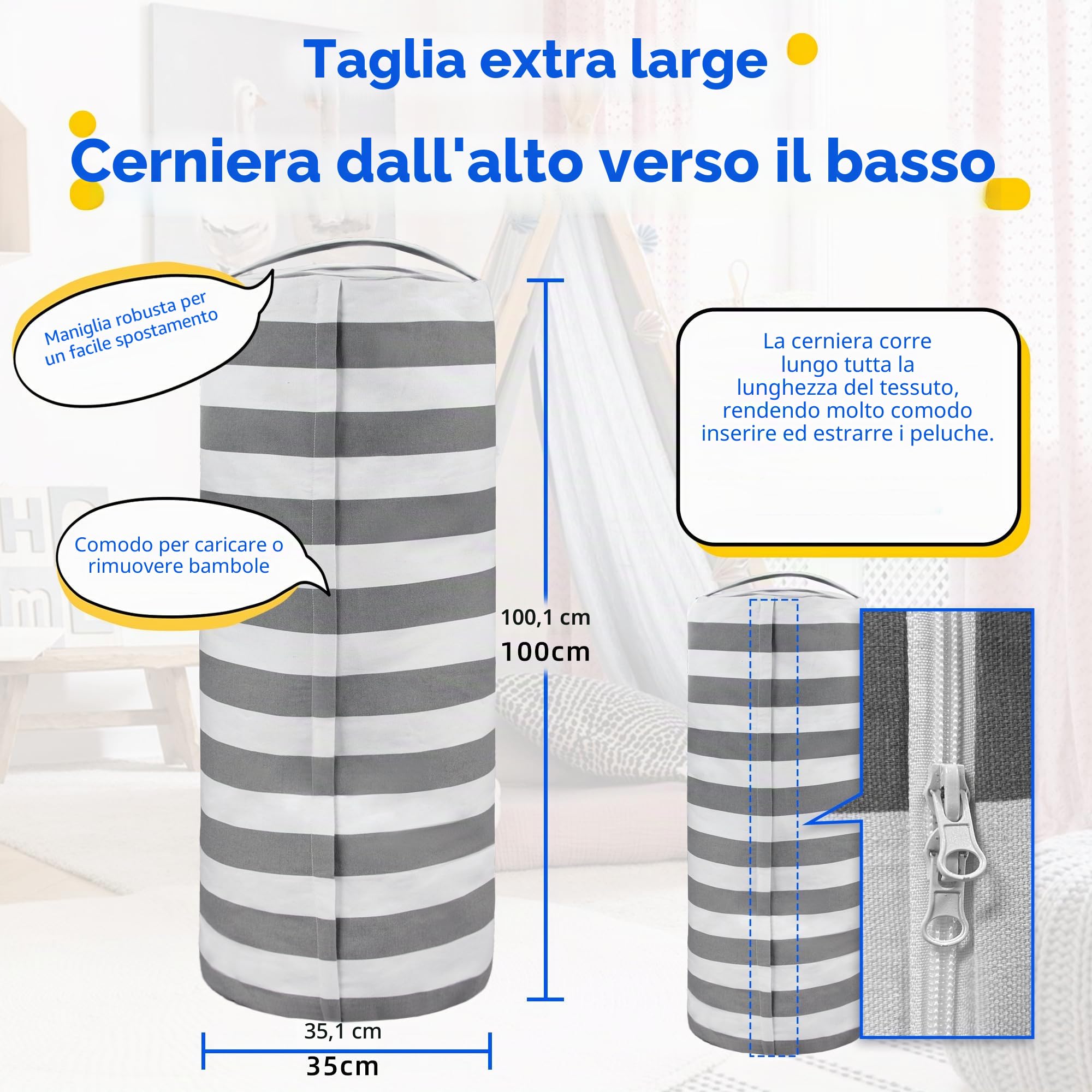 Pouf a sacco per riporre giocattoli di peluche, per bambini e bambine, con cerniera a tutta lunghezza, decorazione per mobili, per organizzare, sedersi, giocare e scatolare