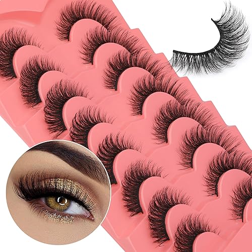 Miniatura 5 de Pestañas postizas de visón natural, pestañas rizadas de 0.59 pulgadas, pestañas postizas 5D con volumen aleteado de ojo de gato, paquete de 8 pares