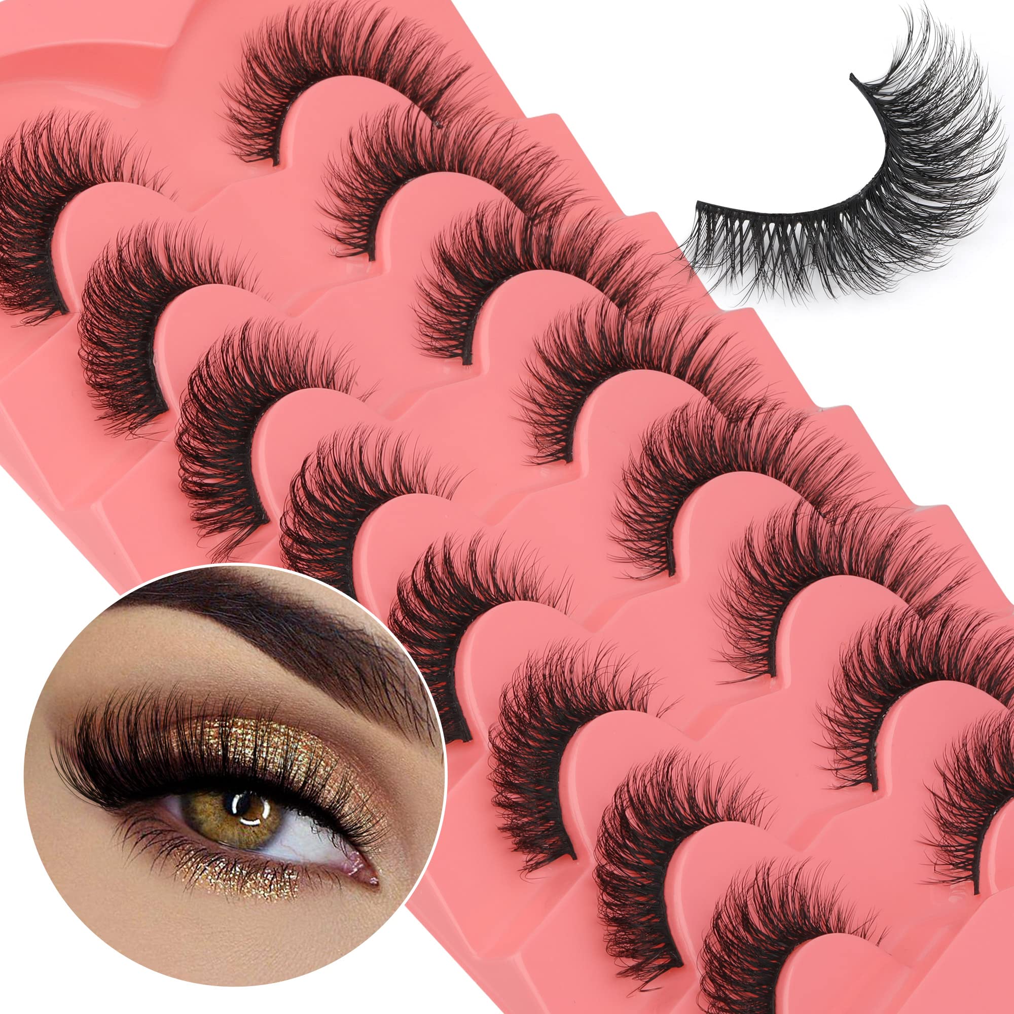 Künstliche Wimpern, natürliche Nerzwimpern, 15 mm, weich, gelockt, 5D, flatterndes Volumen, Katzenauge, 8 Paar Yawamica