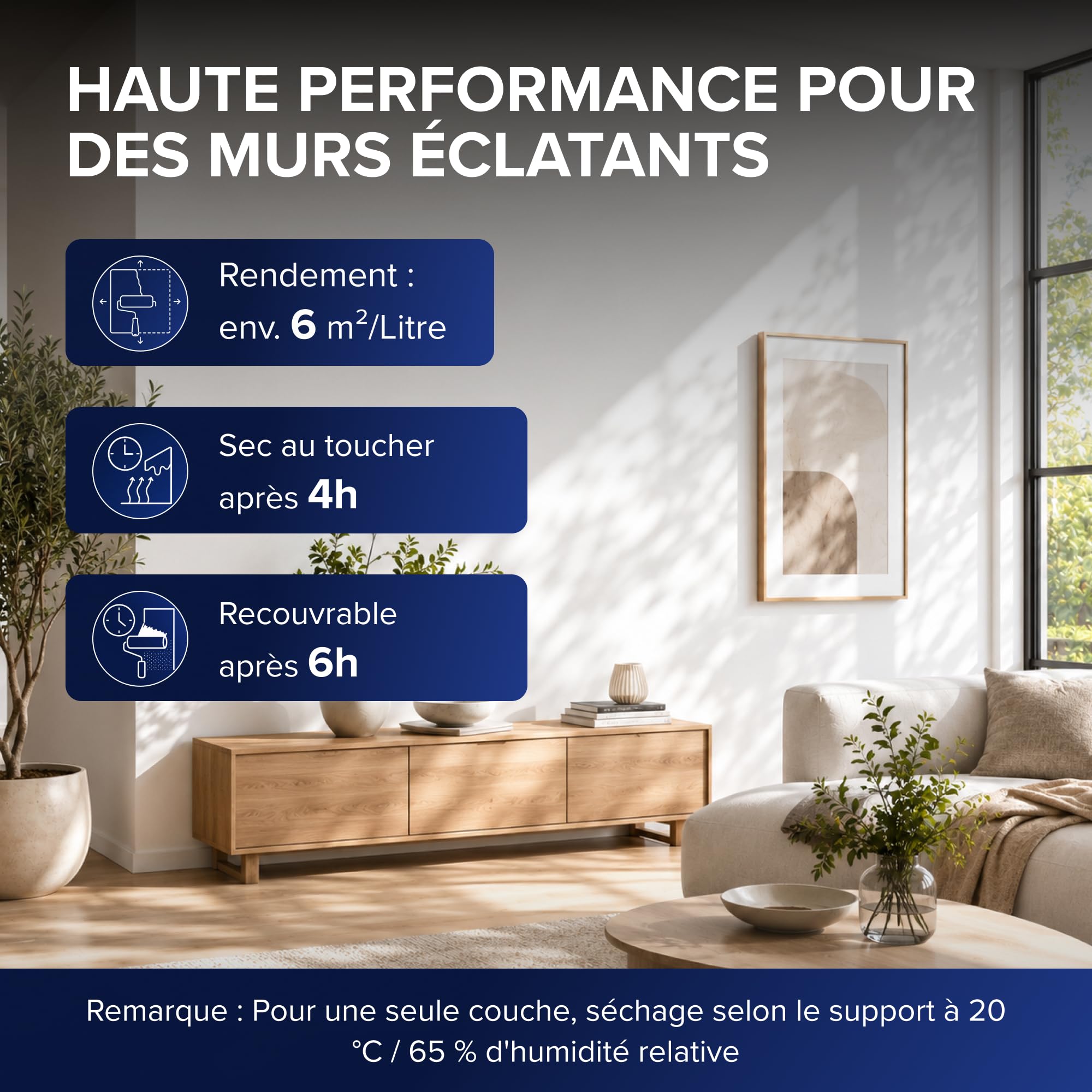Plid® Peinture blanche mur et plafond, Blanc mat 10 L - pour env. 60m² - Haute couvrance, Application facile, Faible odeur - Pot de peinture murale interieur Blanc polaire - Rénovation, Décoration