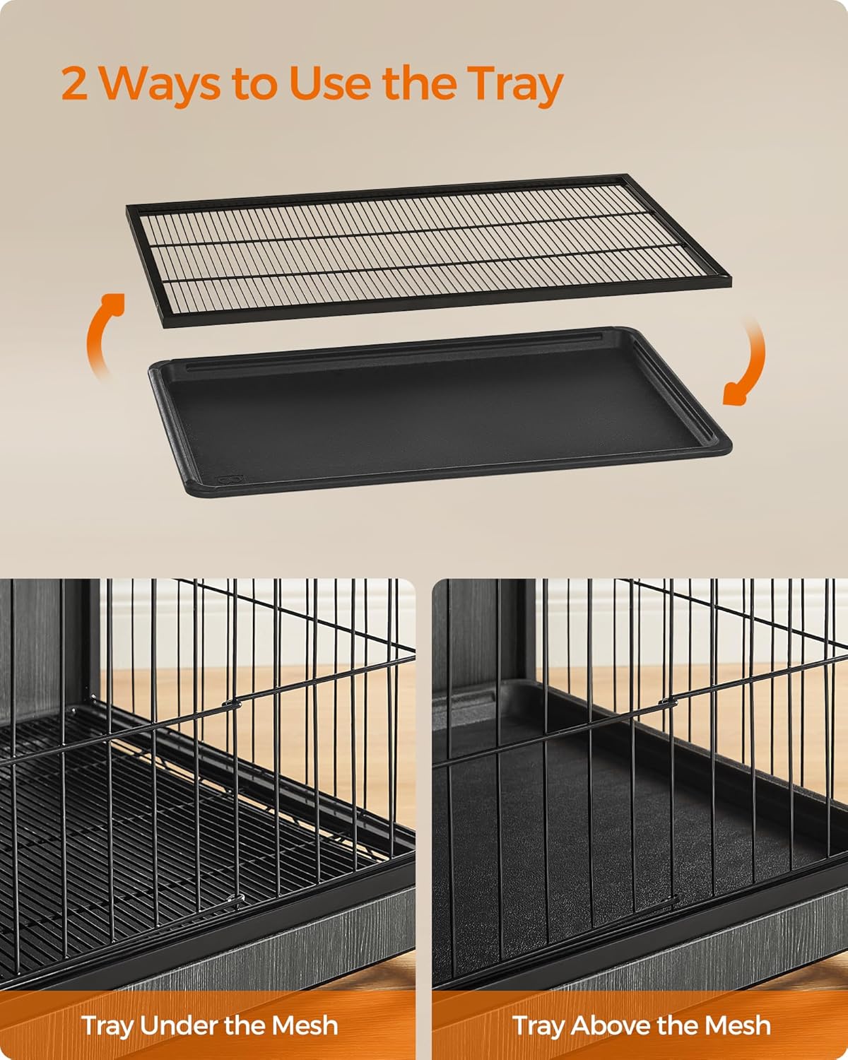 Feandrea 38.6" Dog Crate Furniture, Indoor Dog Cage Side End Table, XL Pet Wood Kennel for Large and Medium Dogs up to 70 lb with Multi-Purpose Removable Tray, Double-Door Pet House, Ink Black