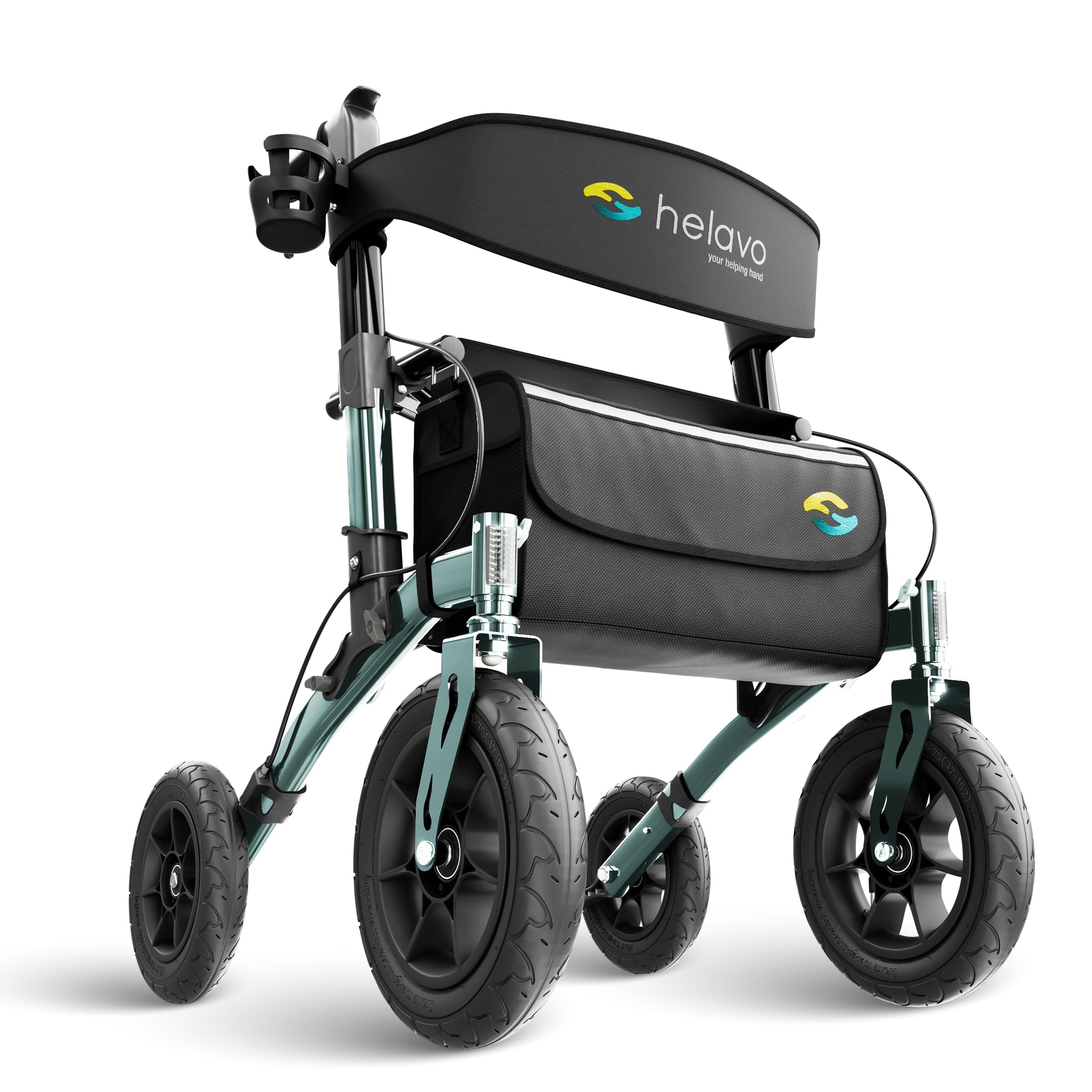 Helavo andador para exteriores con ruedas neumáticas - Andador para ancianos de aluminio plegable con asiento - Máxima movilidad y confort en exteriores