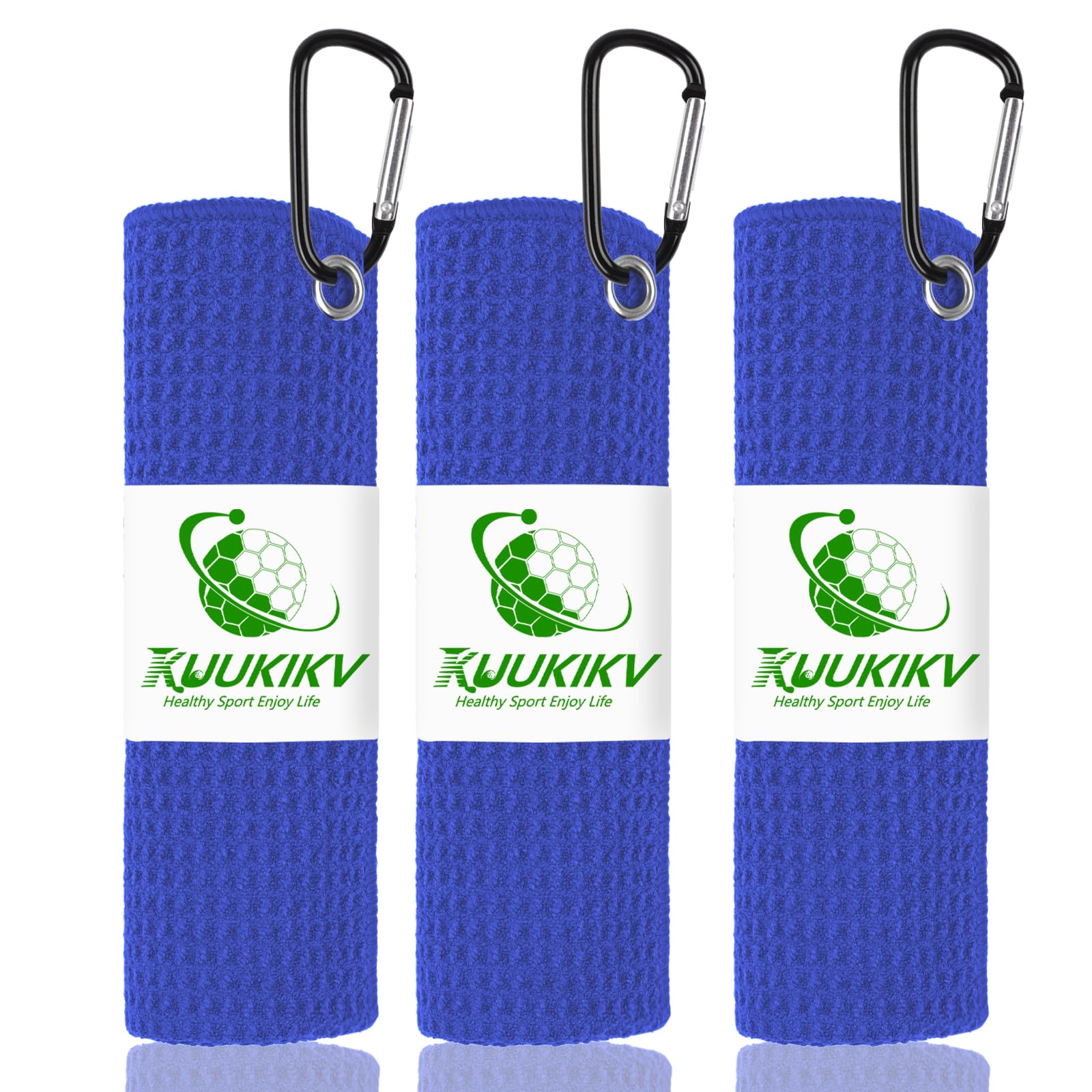 KUUKIKV 3 Pack 16" X 16" Waffle-Pattern Golf Towels with Carabiner Clip, Super Absorbent Microfiber, Sky Blue