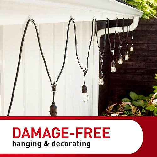 Miniatura 28 de Command Clips de luz para exteriores, 20 organizadores transparentes y 24 tiras, colgar sin daños con adhesivos resistentes a la intemperie, ganchos