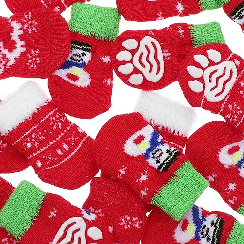 Miniatura 6 de POPETPOP 4 juegos de calcetines de algodón antideslizantes con patrón de Navidad aleatorio, 1.2x3.0x1.4 in