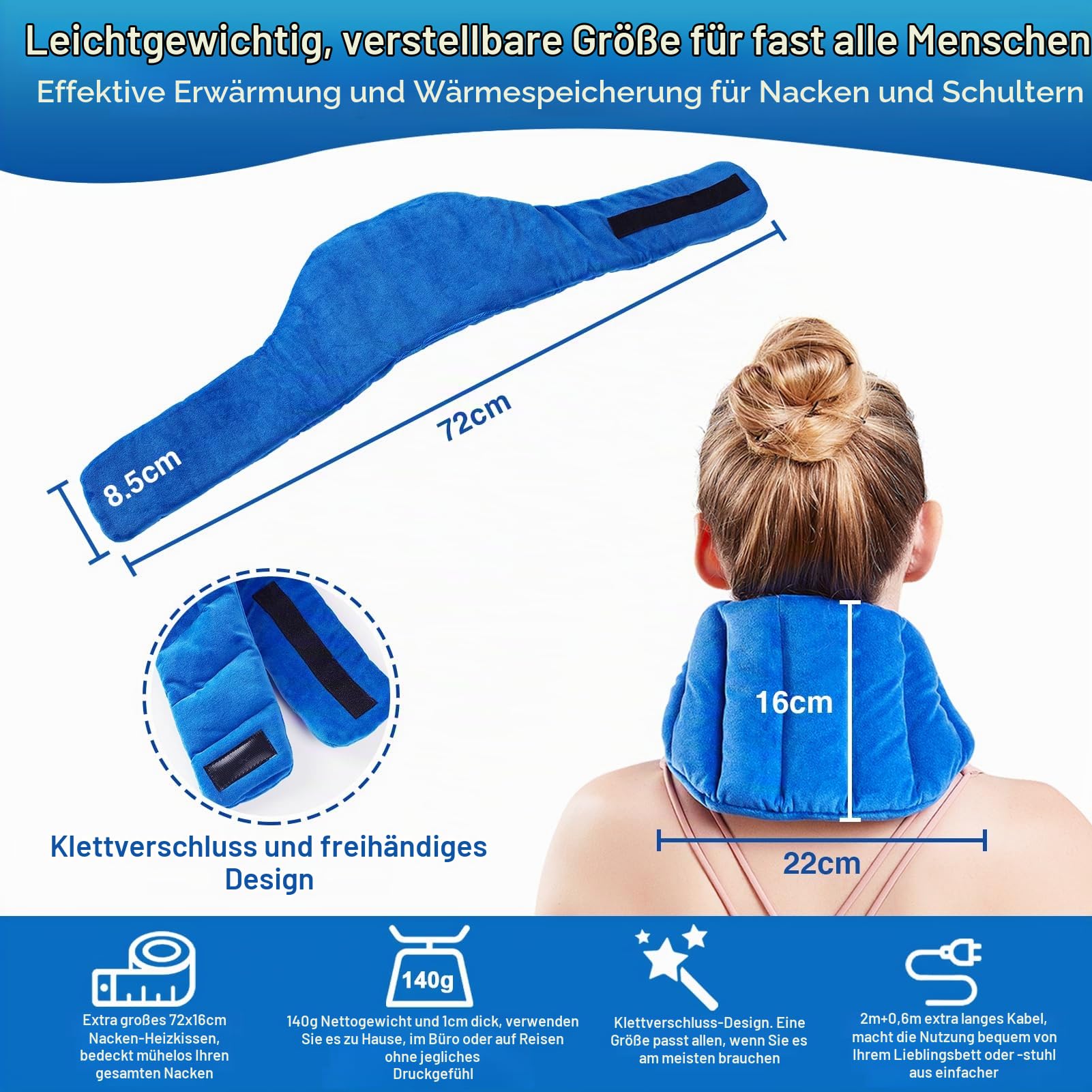 JOBYNA Elektrisch Heizkissen für Nacken, Nackenwärmer 5s Schnelle Erwärmung,30-70℃ & 10-90 Min Abschaltautomatik, Elektrisches Wärmekissen Flanell Geschenke für Mütter, Frauen, Mama, Papa（72 * 16cm）
