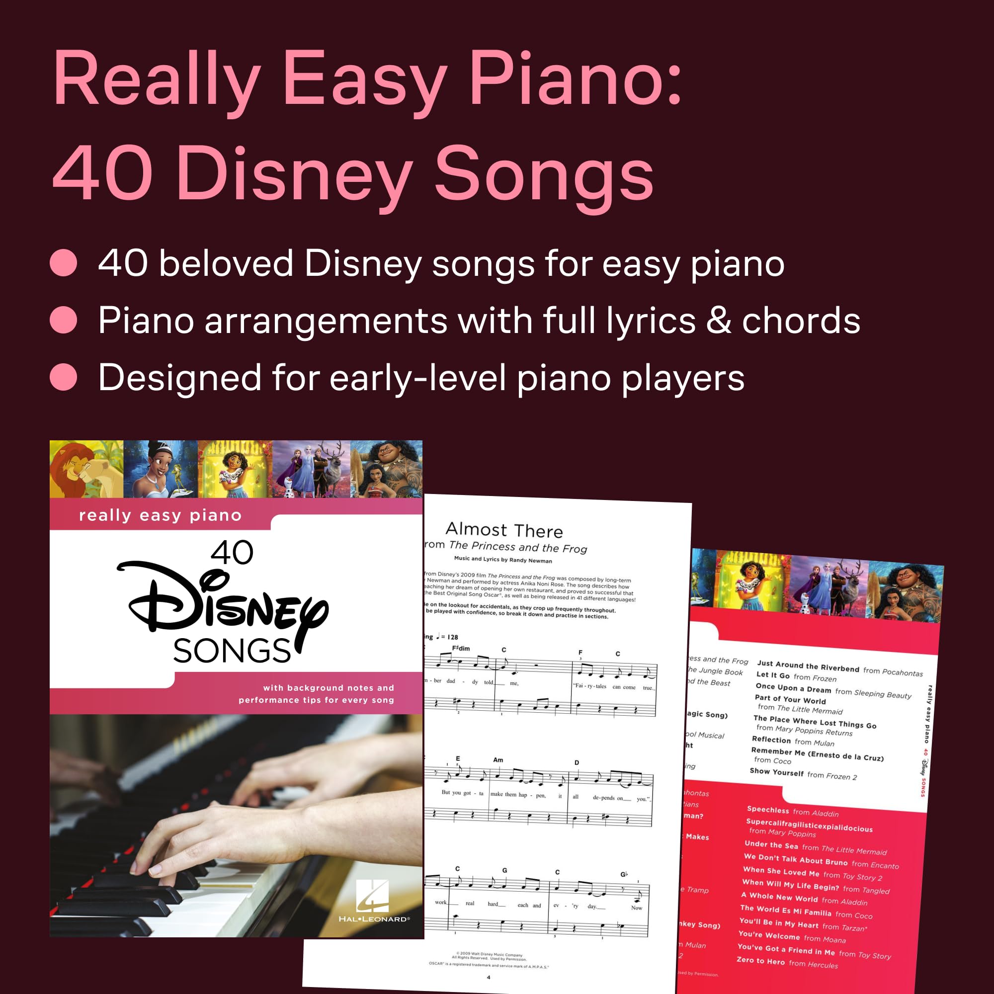 Really Easy Piano – 40 Chansons Disney | Recueil de chansons et partitions pour piano facile | 40 classiques Disney pour piano voix et guitare | Ressource pédagogique idéale et cadeau pour pianistes