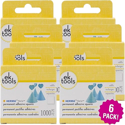 EK Tools Herma Vario - Recambio de pestañas adhesivas permanentes, 1000 unidades, paquete múltiple de 6, paquete de 6