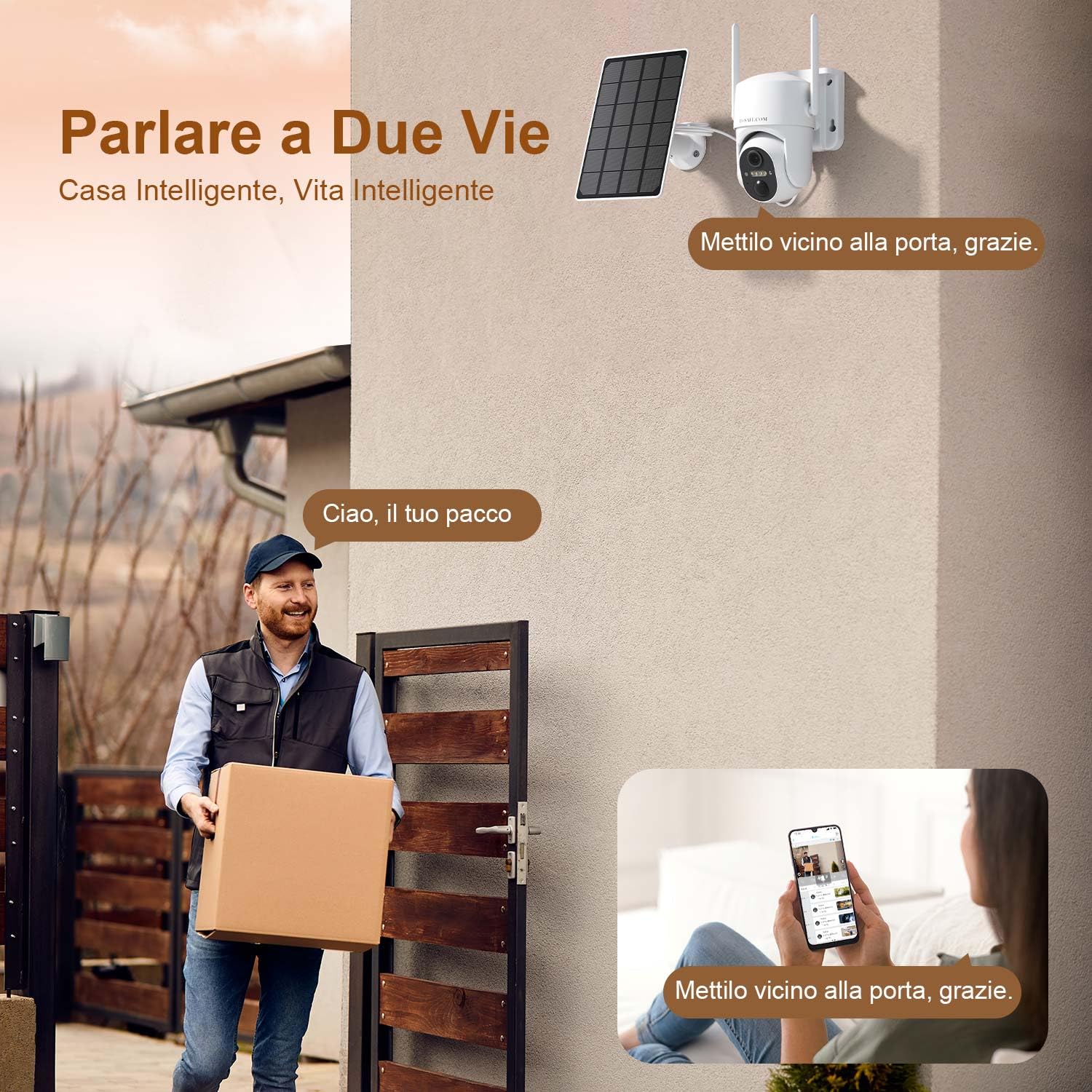 HOSAFE.COM Telecamera Wi-Fi Esterno, Telecamera WiFi Esterno, Telecamera WiFi Esterno Senza Fili, Telecamera a 360° con PTZ, Sensore PIR, Visione Notturna a Colori 2K HD, Cloud, Impermeabile IP66