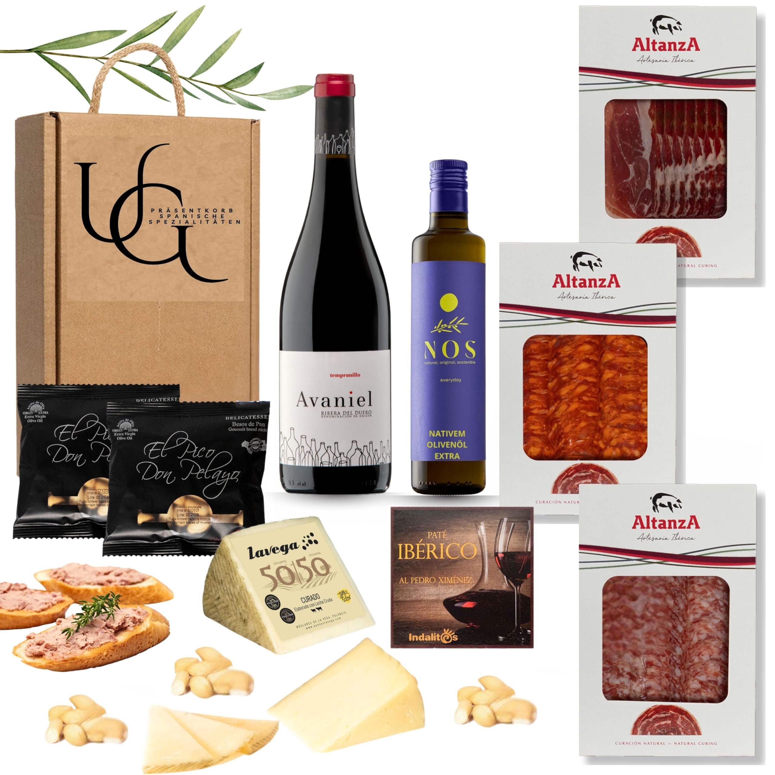UNIVERSO GOURMET | Exklusive Gourmet-Geschenkbox | Rotwein g.U. Ribera del Duero | Natives Olivenöl Extra | Iberische Bellota-Wurstspezialitäten | Ibérico-Schinken & Schafskäse | Präsentkorb