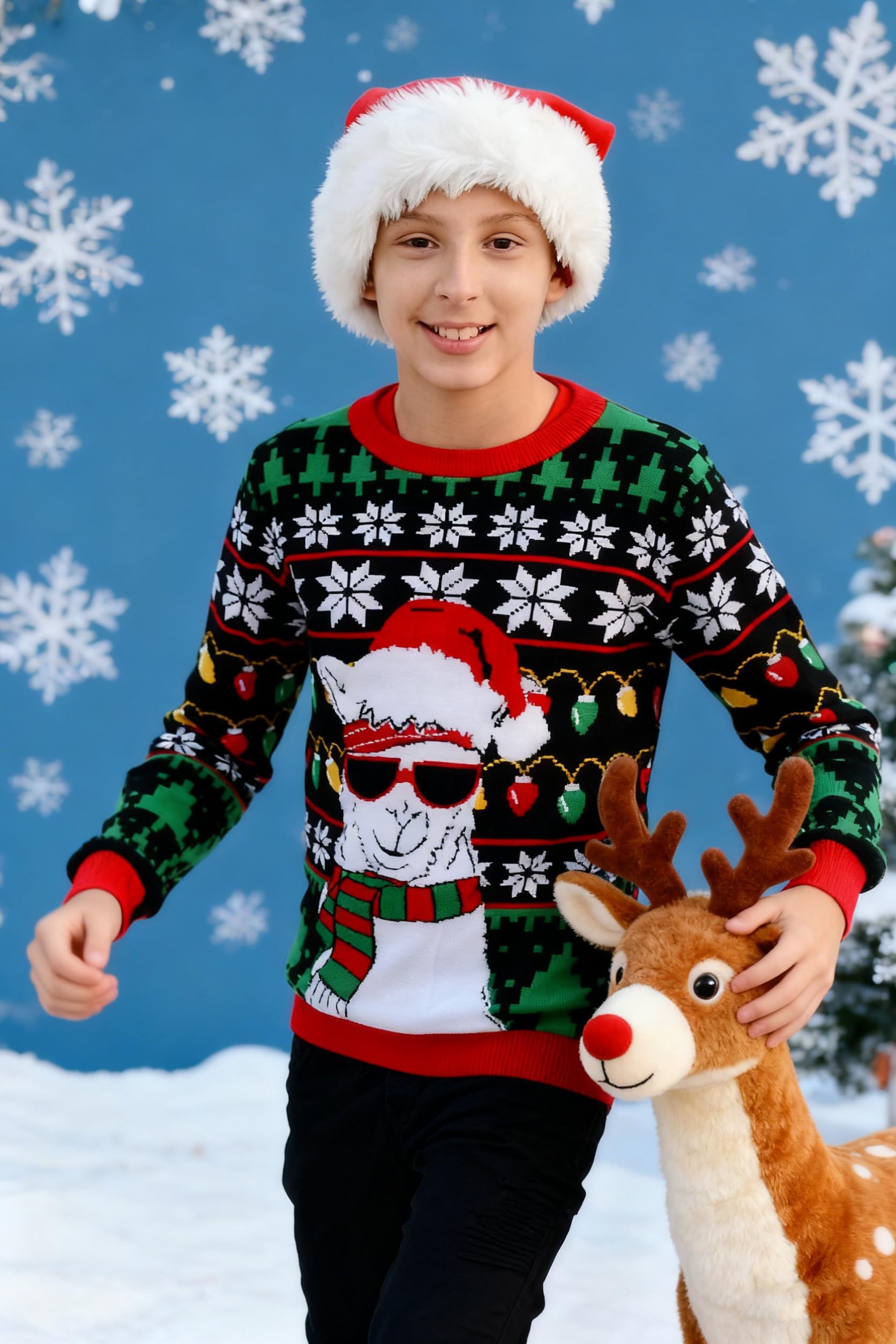 Loveternal Pull de Noël Unisexe pour garçons et Filles - Cadeau pour Enfants - Manches Longues - Col Rond - Sweat à Capuche décontracté - Pull de Noël Moche - Âge 7-14 Ans