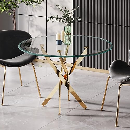 Miniatura 8 de Mesa de comedor de cristal de 51 pulgadas para 4, mesa de comedor rectangular contemporánea con parte superior de vidrio templado y patas de acero