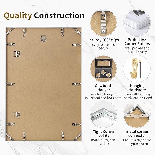 Miniatura 231 de Fun Memories Portarretratos de metal de 16 x 20 pulgadas con paspartú de 11 x 14 pulgadas, acabado de aluminio cepillado, parte delantera de vidrio