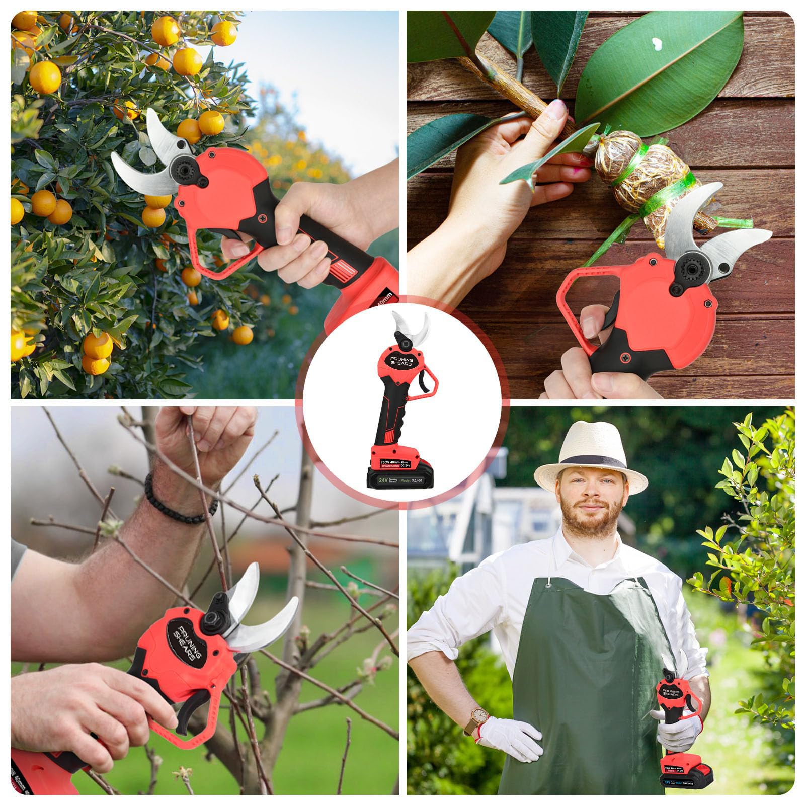 Tijeras de Podar Electricas 40mm,Tijeras de Podar Bateria 24v,2x3000mAh Bateria,Adecuado Para JardineríA，Huertos, Parques,Arboles Frutales,Bellota