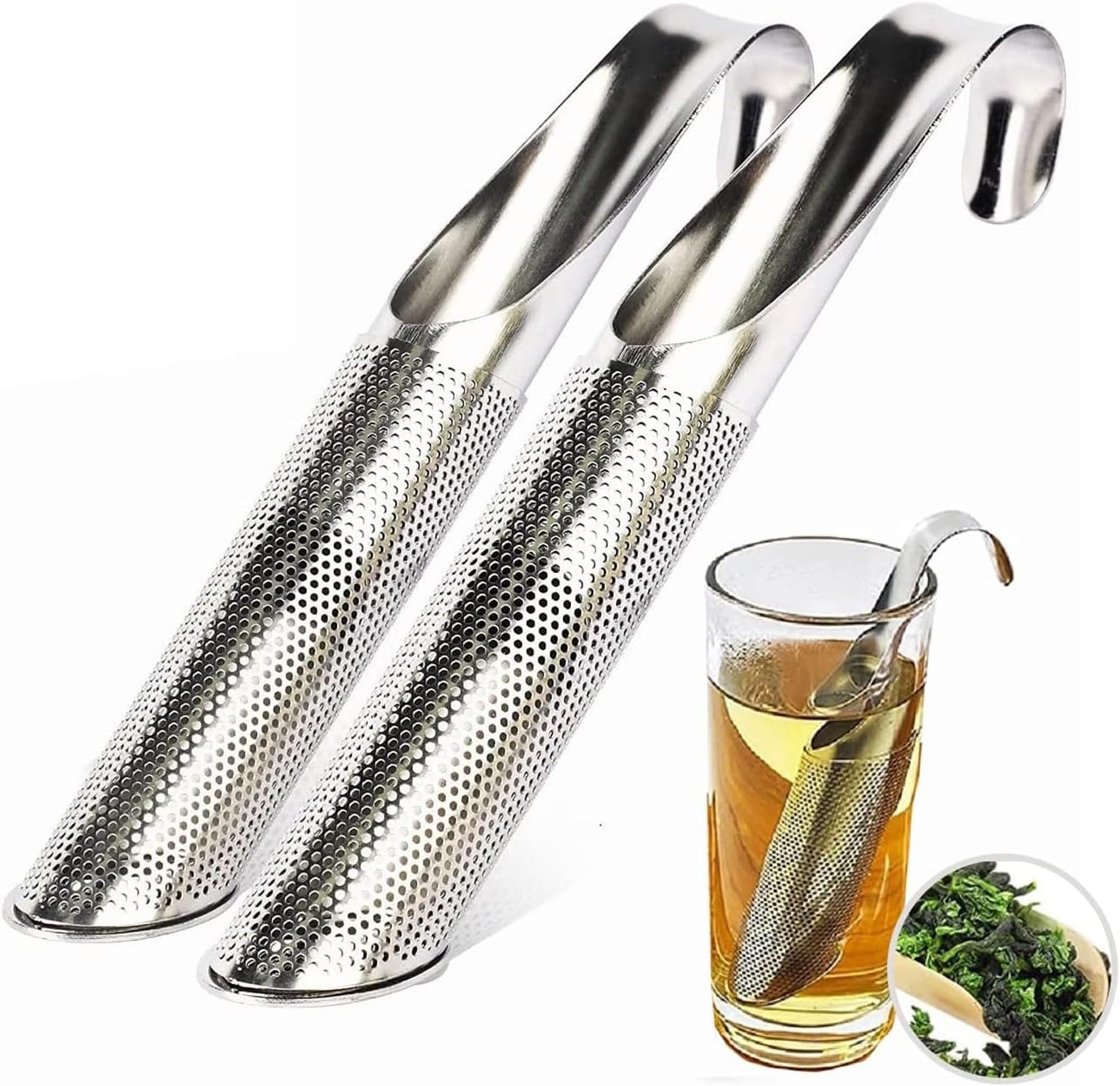 CyanCloud Tea Infuser, Stainless Steel Tea Infuser Stick Pipe Tea Infuser for Loose Tea Leaf, Tea Strainer Long-Handle Tea Filter Tea Infusers Pen with Hook, 2 Pack