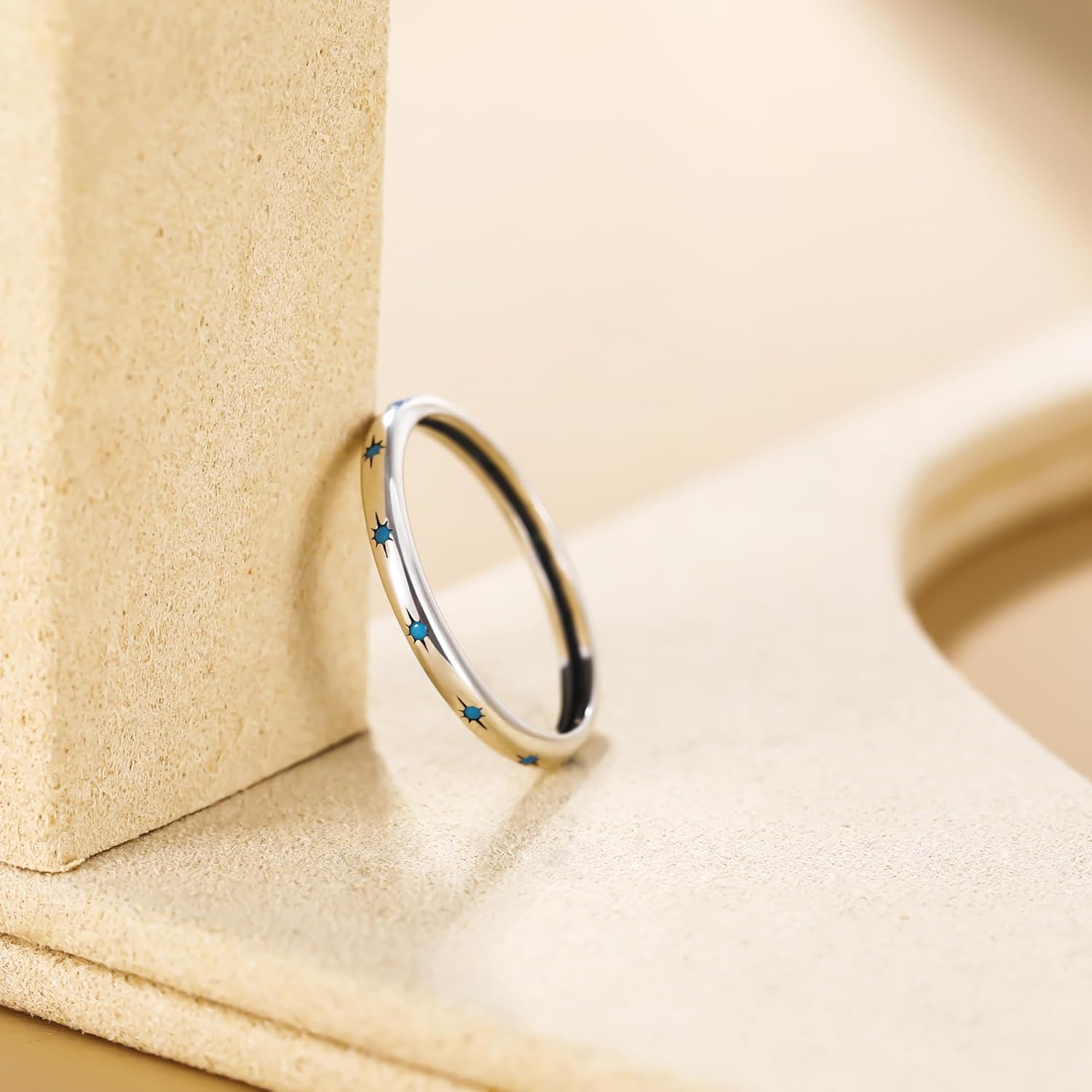 SHINYSO 925 Sterling Silver Ring Engagement Wedding Band with Blue Created Turquoise Stackable Rings for Her Size 4-10 - Image 3