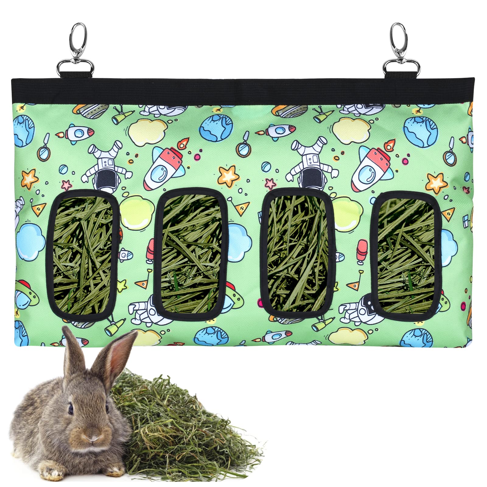 Bolsa de Heno de Conejo Bolsa de Alimentación de Heno henera de tela para cobayas para Conejo Chinchilla Hámster Pequeños Animales (4 ventanas, morado) — view 13