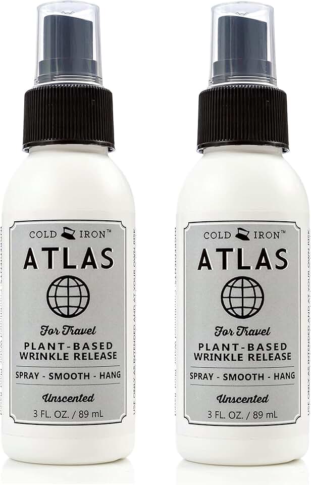 Wrinkle Release Spray for Clothes. Atlas Travel Size 3 fl oz/89 ml. Fragrance Free. Fast, Easy to Use Ironing Alternative. Spray, 