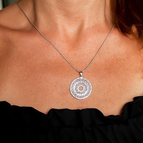 Miniatura 2 de Mandala Chakra Necklace Sterling Silver 925 - Filigree Boho Indie Pendant - Sacred Geometry Esoteric Amulet - Hippie Namaste Yoga Jewelry for Women