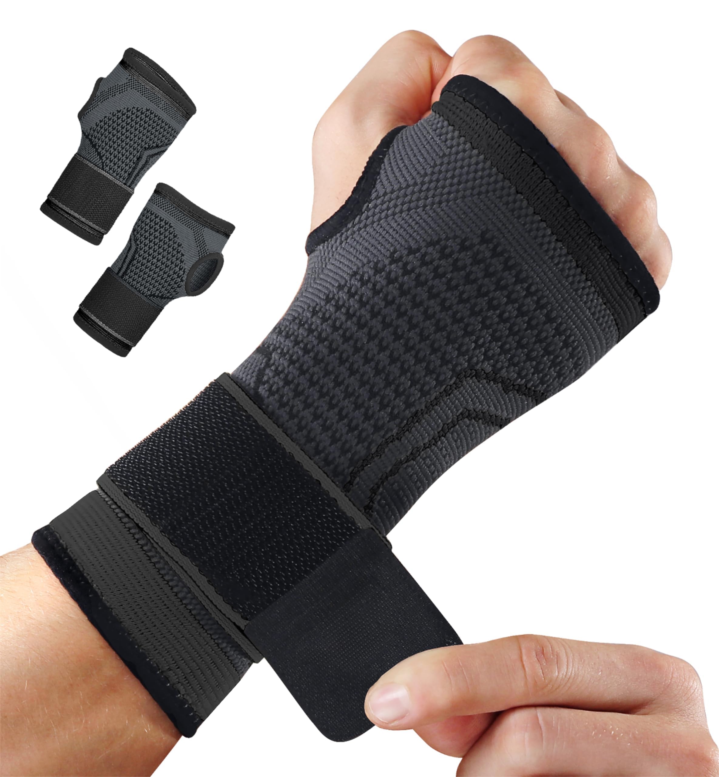 2-Pack Wrist Brace Wrist Wrap, Wrist Strap Hand Compression Sleeves Support for Fitness Weightlifting MTB Tendonitis Sprains Recovery, Carpal Tunnel Arthritis, Pain Relief (Medium)