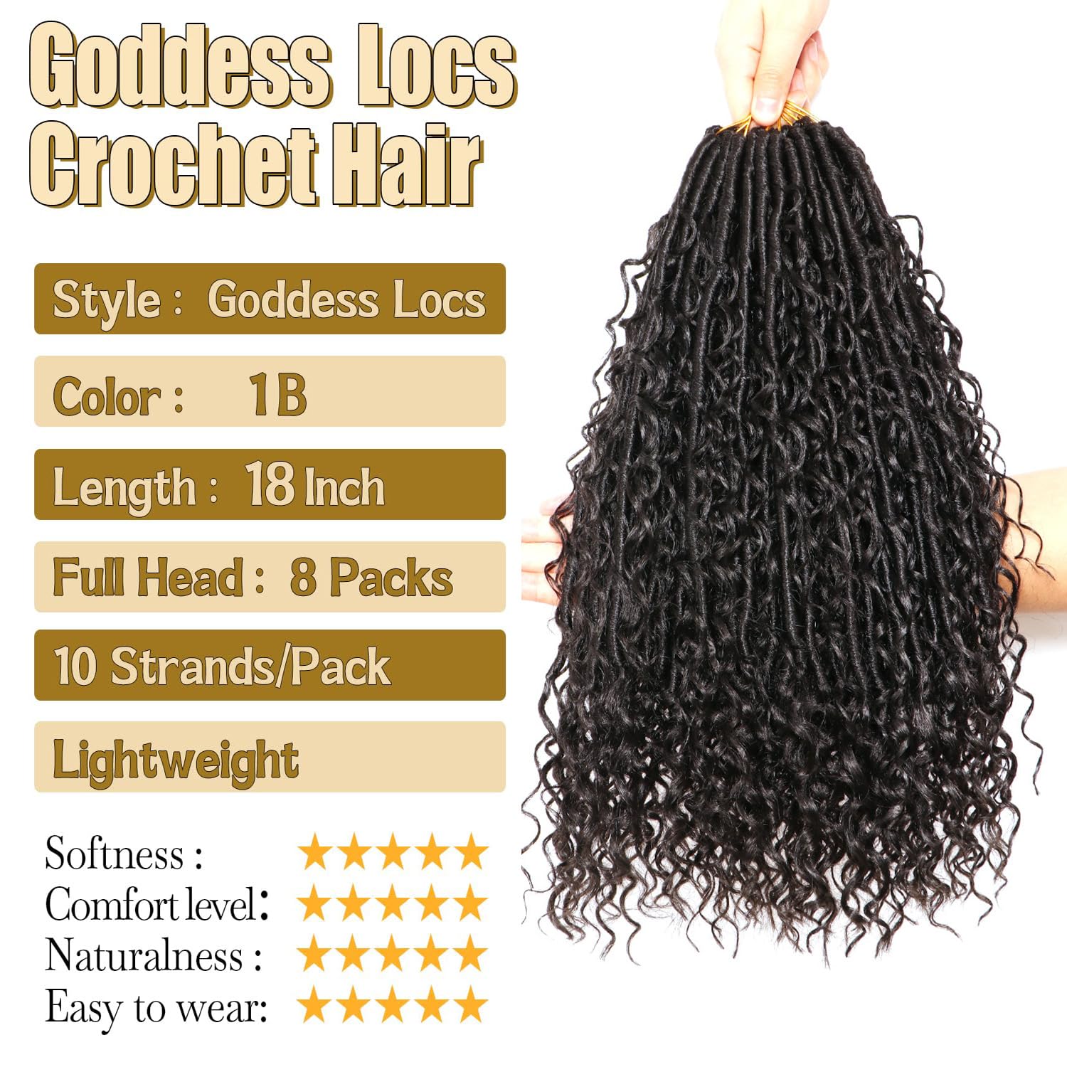 Faux Locs Crochet Hair Crochet Braids Extensions Butterfly Locs Hair Extensions for Braiding(#1B), #black, 18Inch(Pack of 8) - Image 2