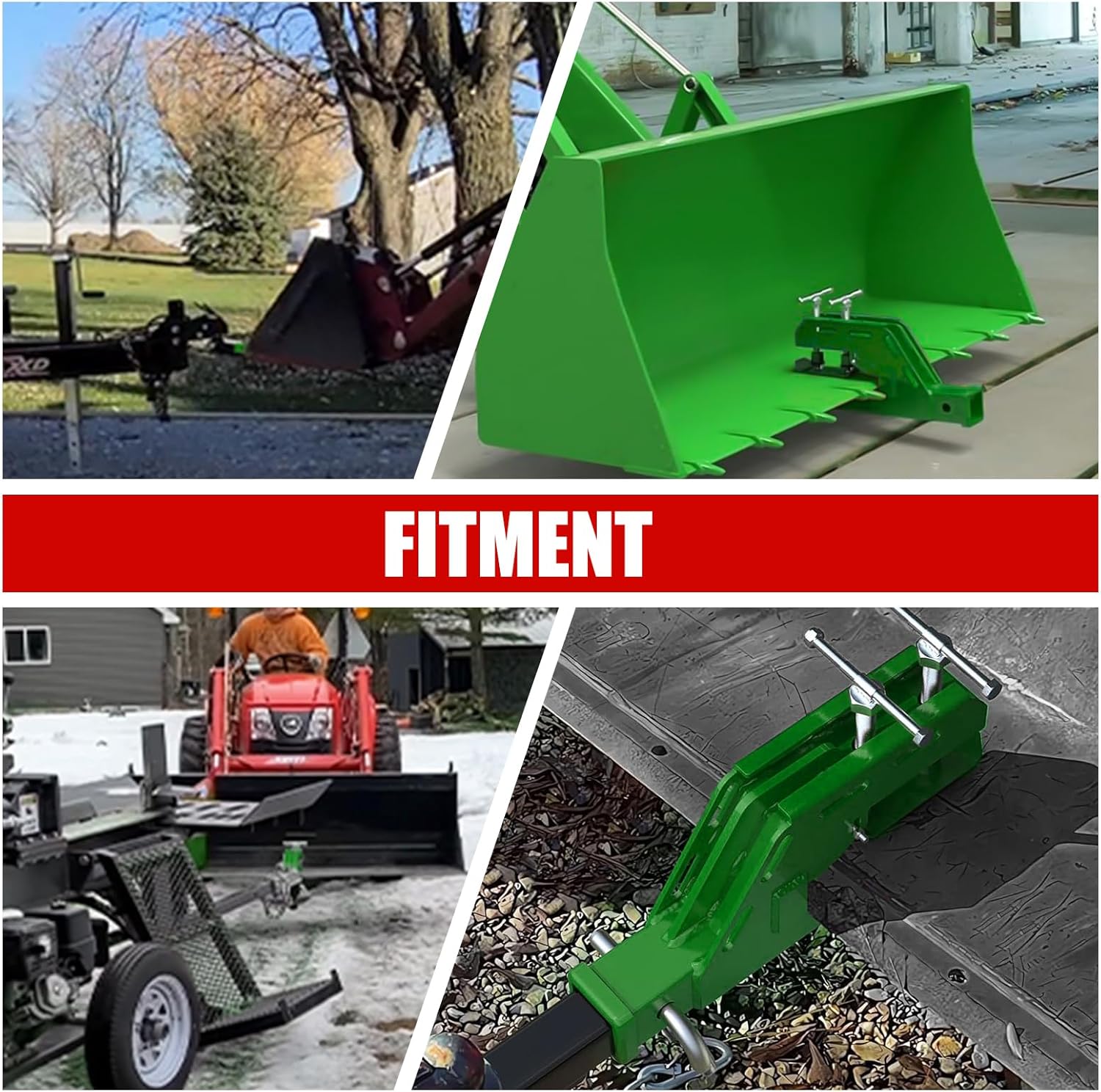 Tractor Bucket Receiver 2 inch Clamp on Trailer Hitch for Tractor Non-Slip Ball for Lawn Kubota Deere Bobcat Green Attachment