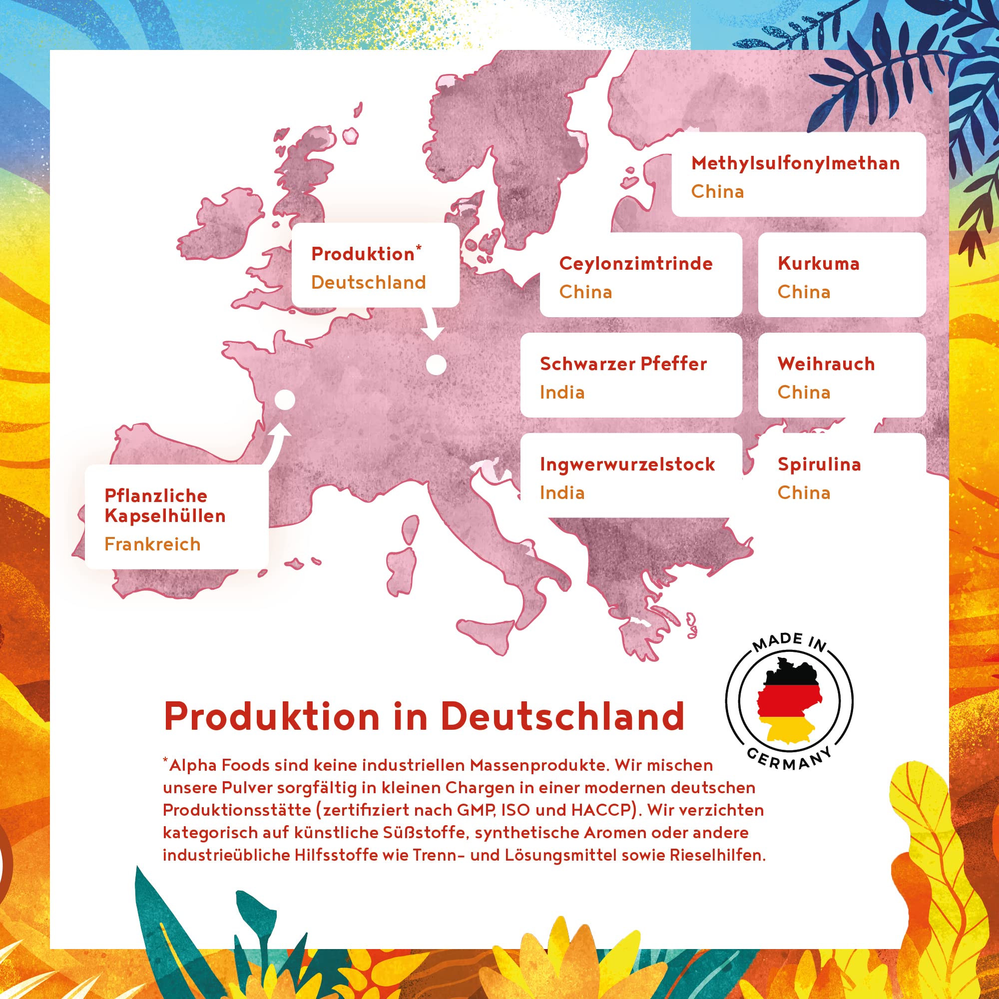 Alpha Foods Kurkuma Extrakt + MSM (Schwefel) - 90 Kapseln - 95% Curcumin Anteil des Kurkumaextrakts - mit Spirulina, Weihrauch, Zimt, Ingwer und Pfeffer Extrakt - synergetische Wirkstoffe