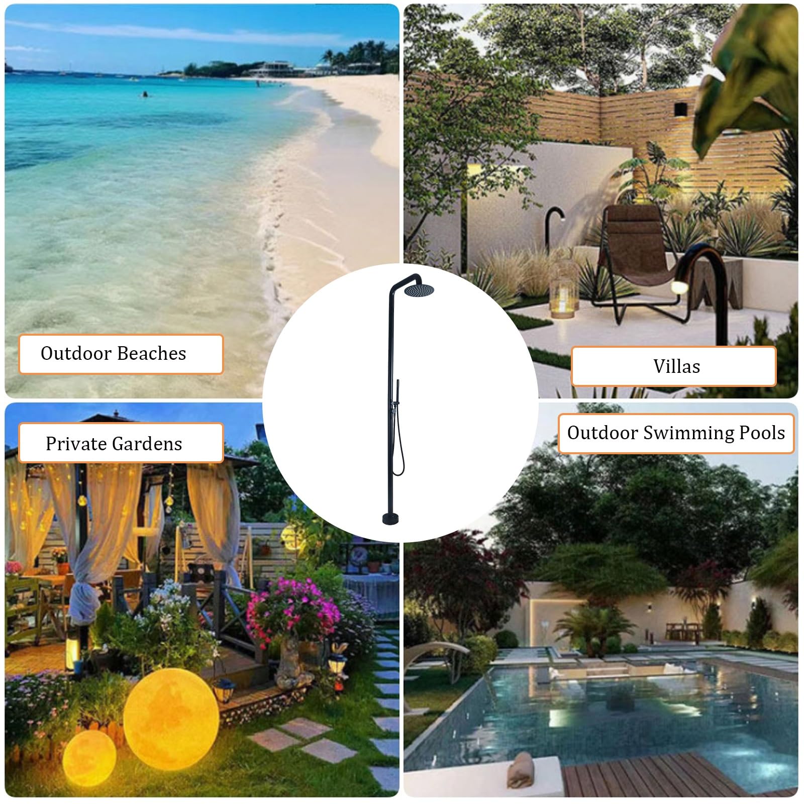 Conjunto de Ducha Exterior Independiente, con Cabezal de Lluvia de 25 cm y Ducha de Mano, Sistema de Ducha Exterior de Acero Inoxidable para jardín, Piscina y Playa