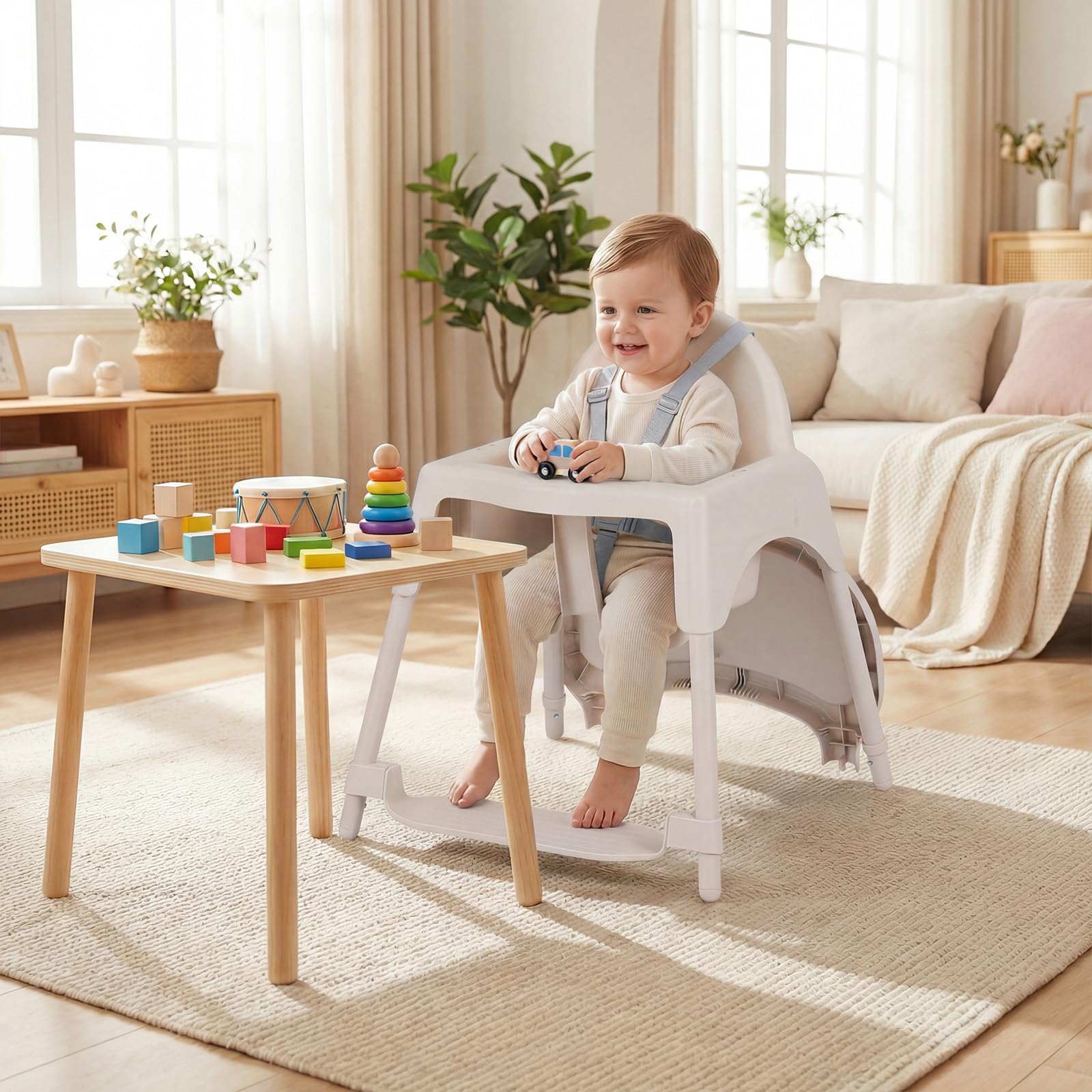 COSTWAY 4 in 1 Seggiolone per Bambini, Vassoio Doppio Rimovibile | Cintura di Sicurezza a 5 Punti, Poggiapiedi Reversibile, per Bambini 6-36 Mesi