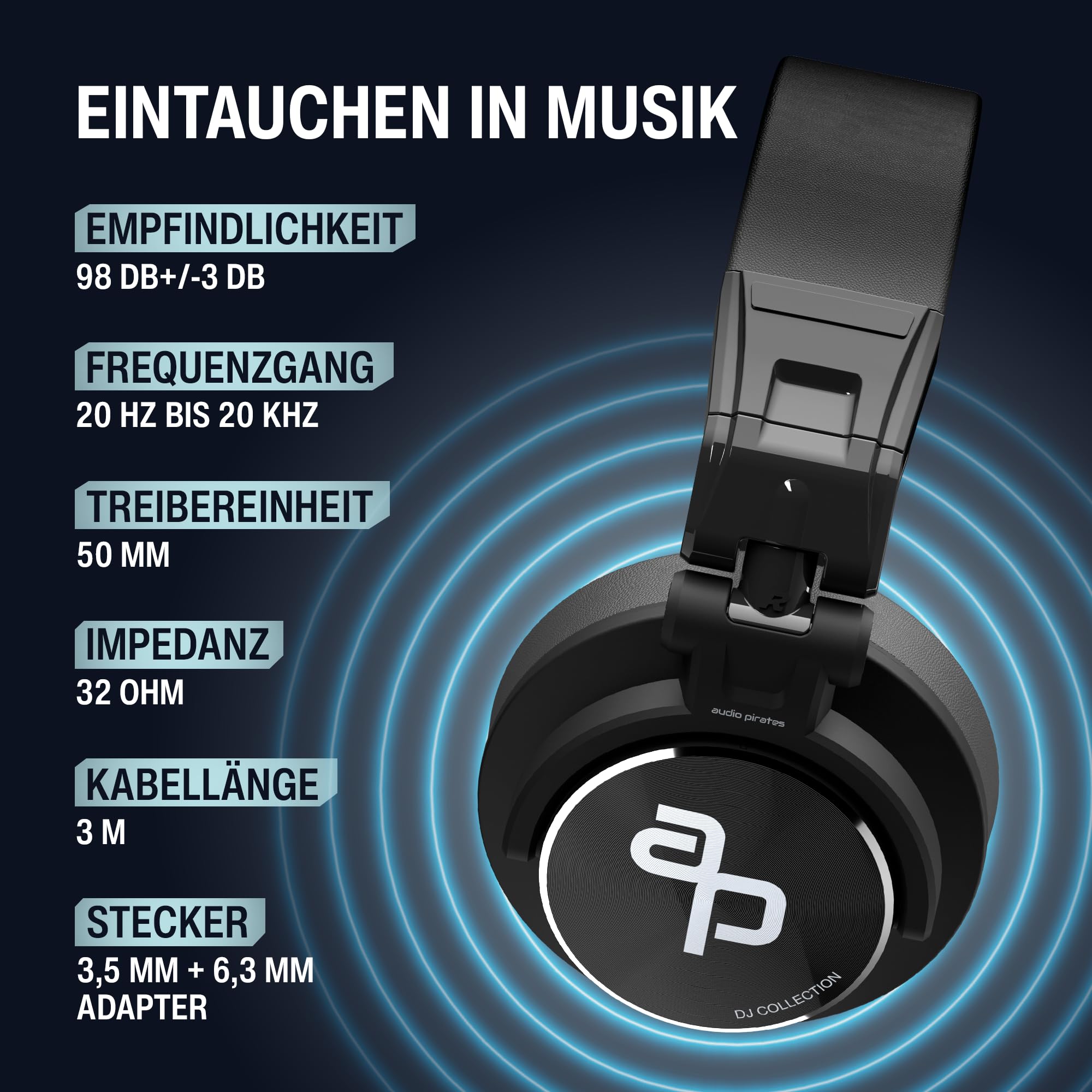 audio pirates John DJ | DJ-Kopfhörer für Club & Disco | sehr pegelfest & robust | Case | DJ-Sound, Nicht HiFi | 3J. Garantie | 3m Kabel & 3,5/6,3 mm Klinke-Adapter | PC-Kopfhörer | DJ-Kopfhörer (1)