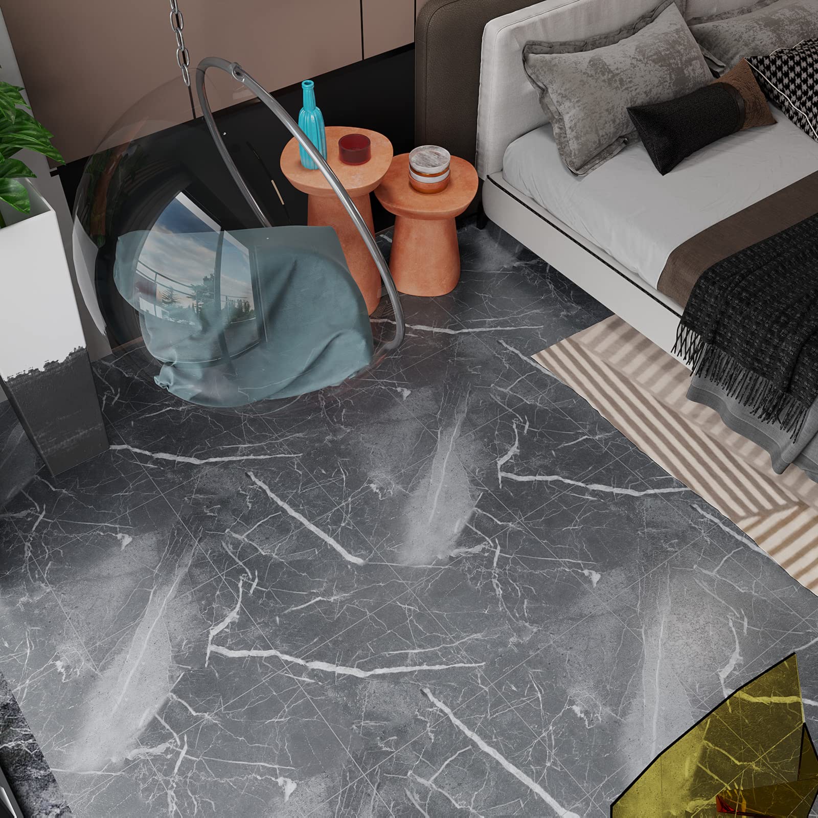 VEELIKE Vinyl Fliesen Marmor Grau Vinylboden Selbstklebend PVC Bodenbelag Küche Fliesenaufkleber Boden Badezimmer Bodenfliesen Aufkleber Klebefolie Fliesenoptik Klebefliesen 1.5mm 30cm×30cm 12 Stück
