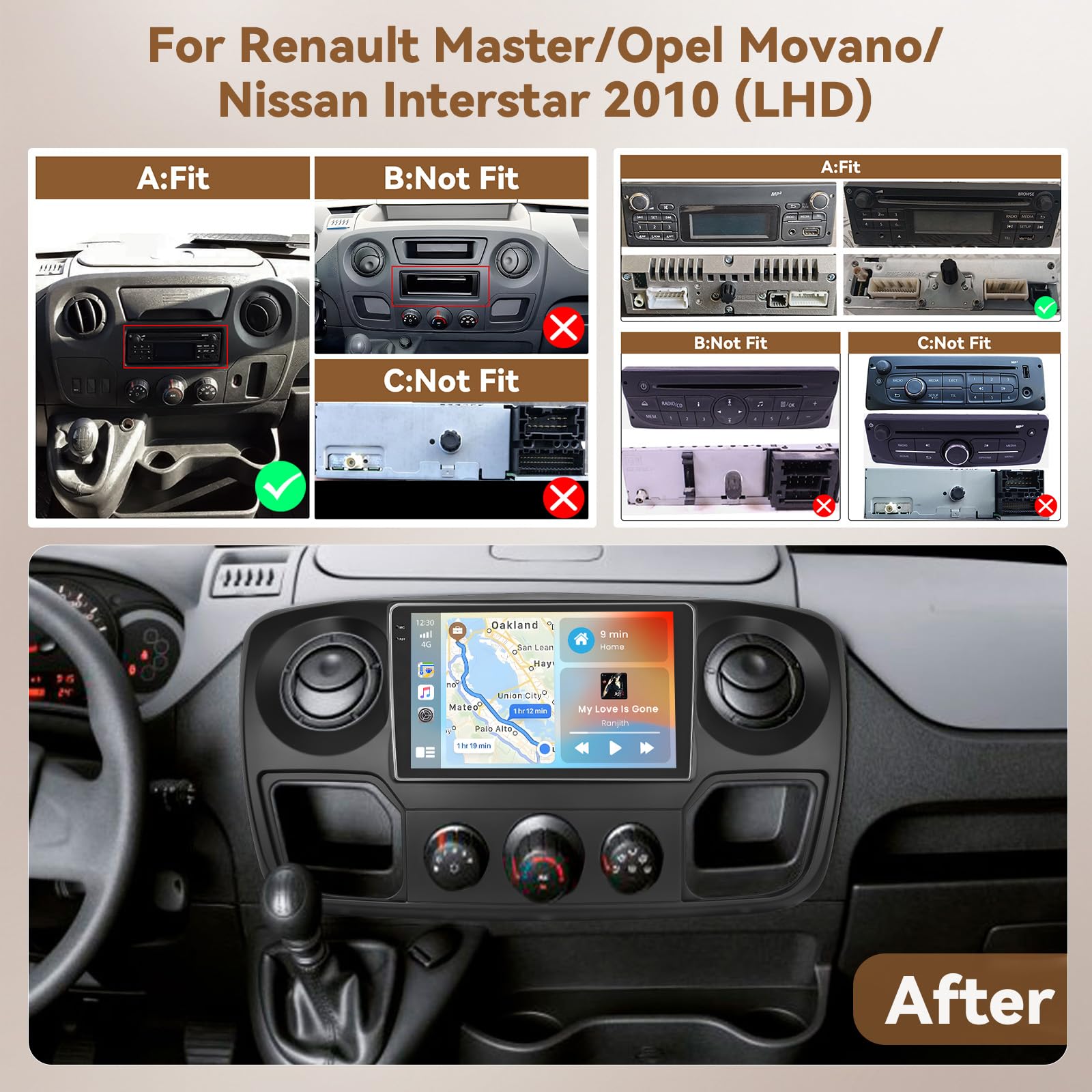 Hikity Android 15 4+64GB Autoradio Carplay pour Renault Master/Opel Movano/Nissan Interstar 2010 Aves 10" Écran Tactile Incell, Auto Radio Aves sans Fil Carplay Android Auto, BT/WiFi/FM/RDS+CAM+MIC