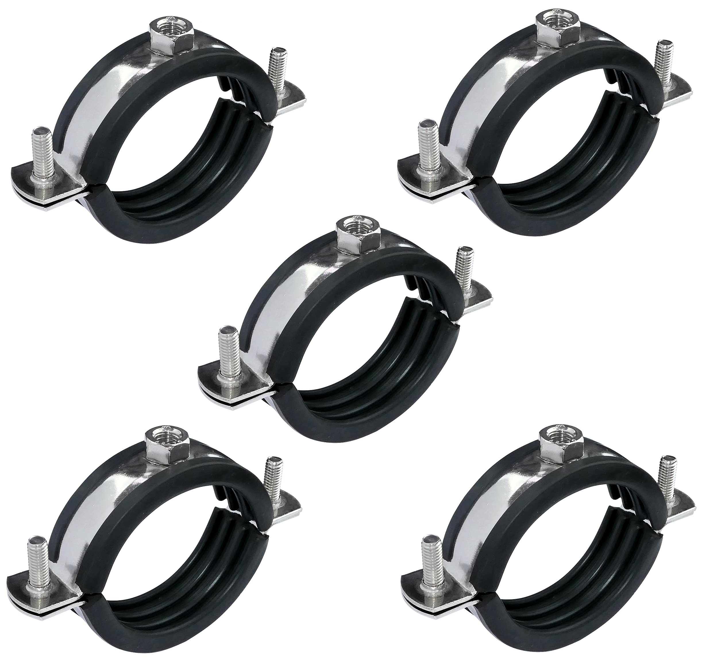 AERZETIX Abrazadera Isofónica Juego de 5, Tubo Ø2'' 57-62mm | Acero Inoxidable A2, DIN EN 10111, Para Atornillar М8, Soporte con Junta, C49905