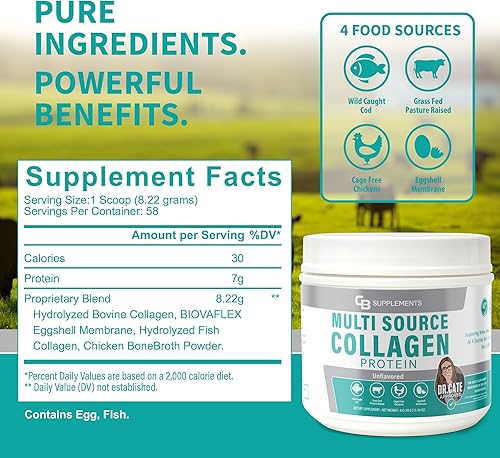Miniatura 3 de CB Supplements Proteína multicolágeno Colágeno hidrolizado para la salud de las articulaciones, la piel, el intestino, el cabello y las uñas Polvo