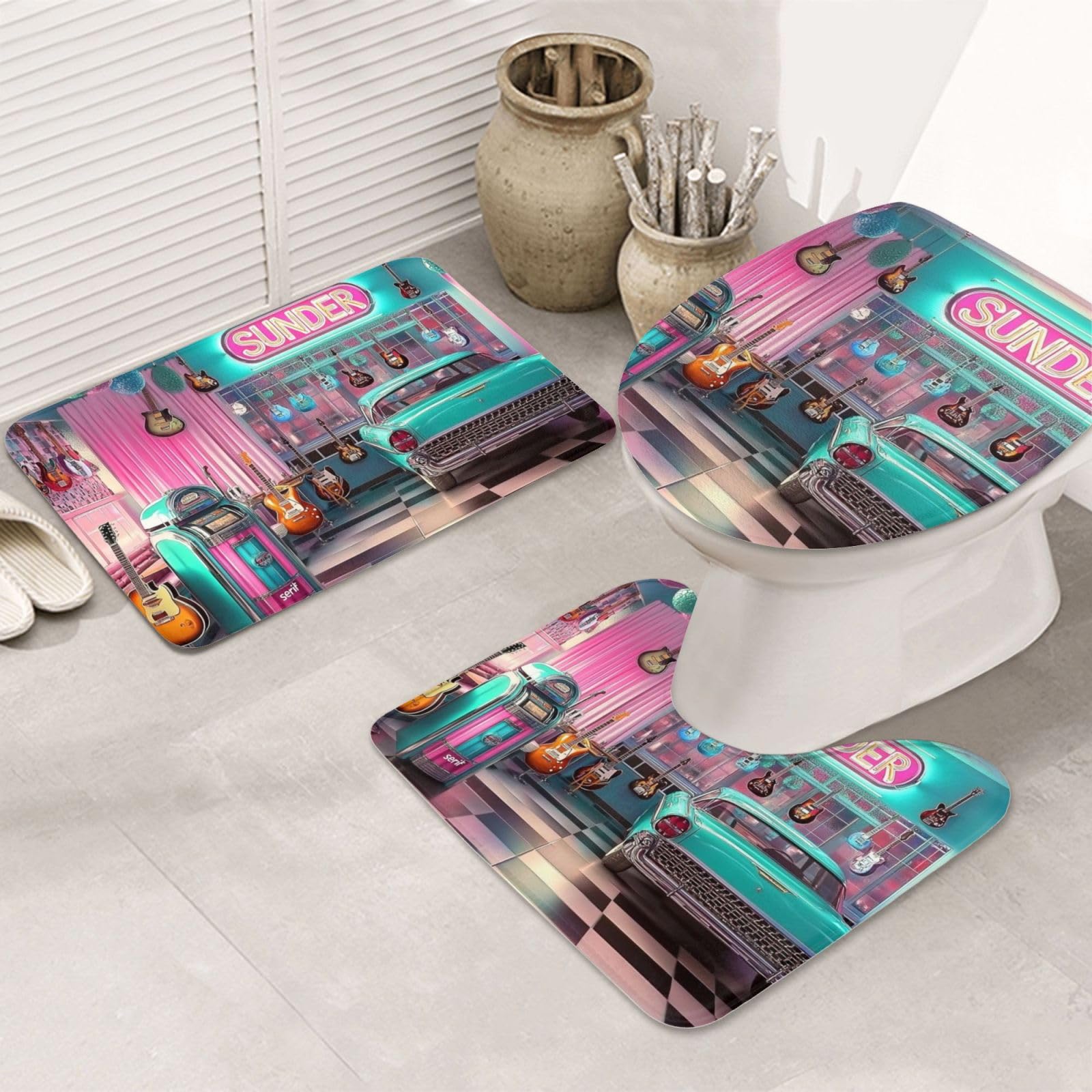 Juego de alfombras de baño de 3 piezas, de espuma viscoelástica suave y absorbente y alfombra de inodoro en forma de U, decoración del hogar, secado rápido