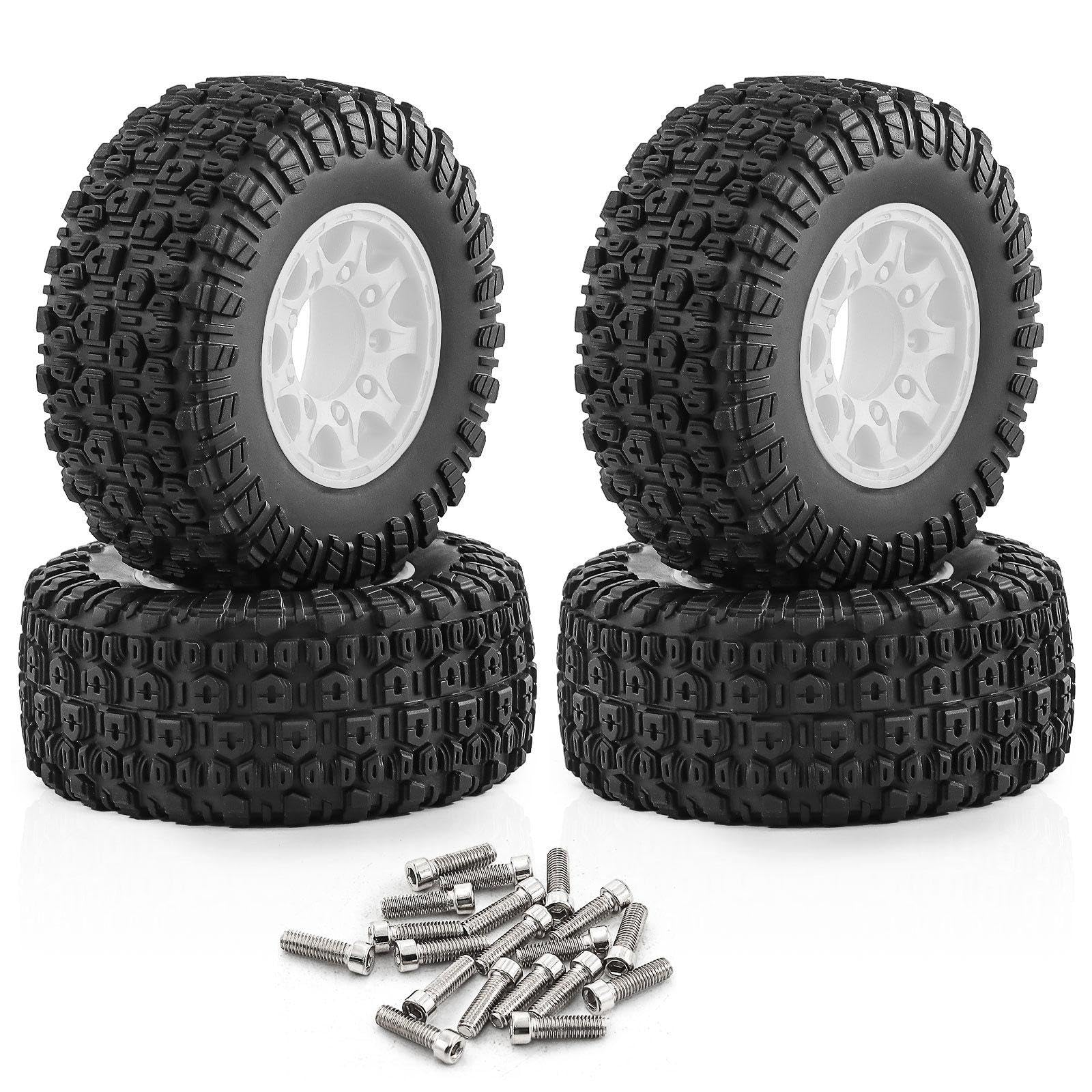 4 Pezzi Ruote Auto Giocattolo Pneumatici Ricambio Adattatori Inclusi Gomma PP Installazione Pratica Adatti a Modellismo Radiocomandato Riparazione RIC, Bianco
