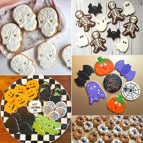 Miniatura 6 de Crethinkaty Cortadores de galletas de Halloween, juego de 9 cortadores de galletas de Halloween, calabaza, fantasma, murciélago, calavera, araña,
