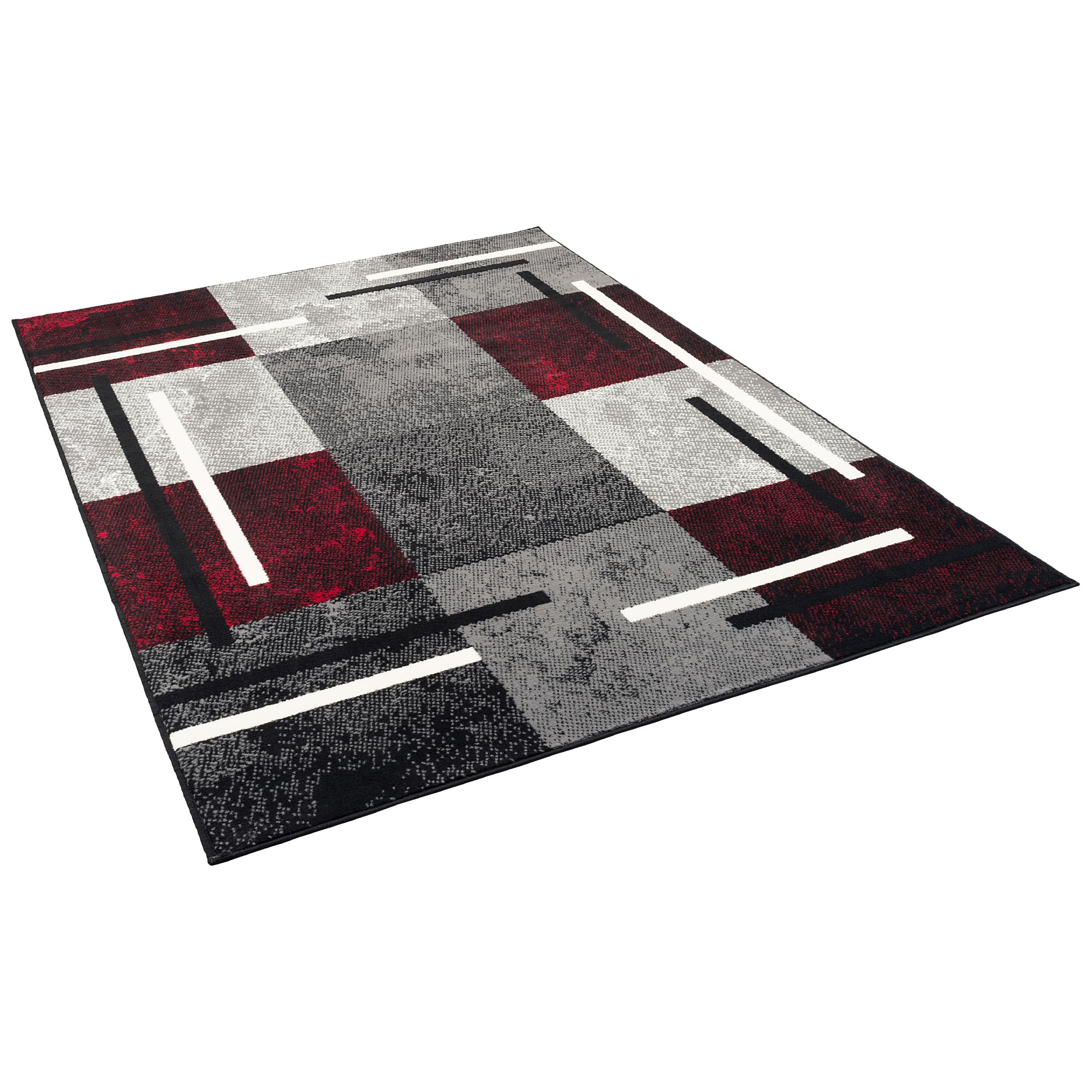 Pergamon Trendline - Tapis Moderne - Motif de Carreaux Noir Rouge - 5 Tailles Disponibles