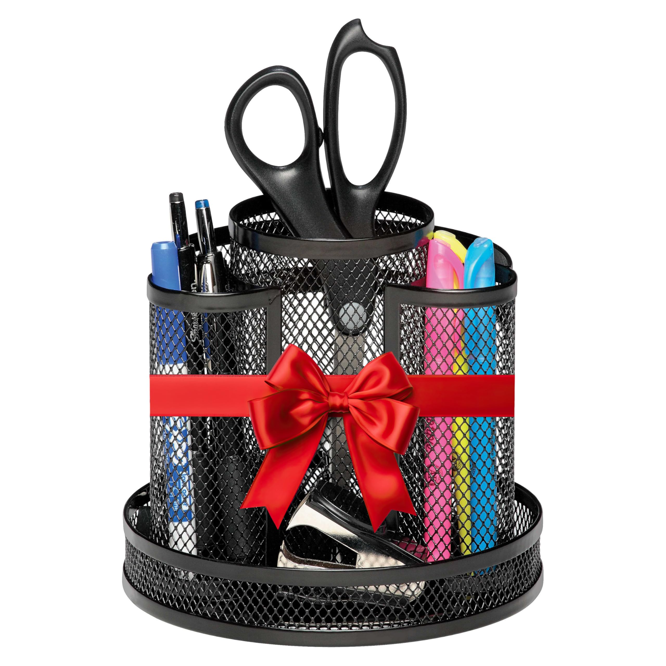 Rolodex Desk Organizer, Rotating Office Supply Caddy, Mesh Black (6.5" x 6.5" x 6.25") - Spinning Pencil Holder, Teacher Essentials