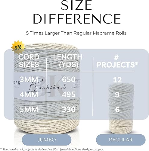 Miniatura 4 de BOCHIKNOT Cuerda de macramé a granel de 0.157 in x 495 yardas, cuerda de algodón de una sola hebra para colgar plantas en la pared, manualidades