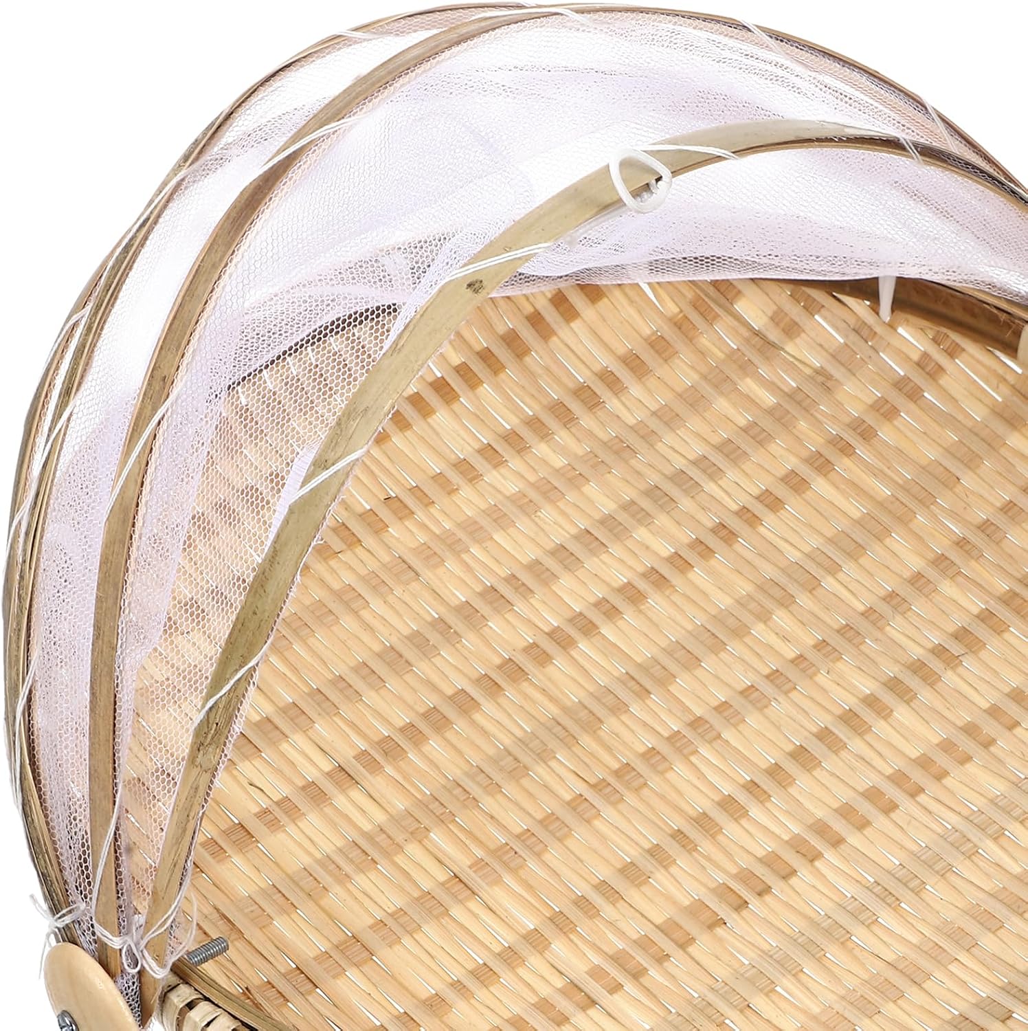 iplusmile Bamboo Woven Fruit and Vegetable Basket with Mesh Cover 12 Inch Round Food Serving Tent for Indoor Outdoor Use Breathable Storage for Bread Rice Balls and Produce