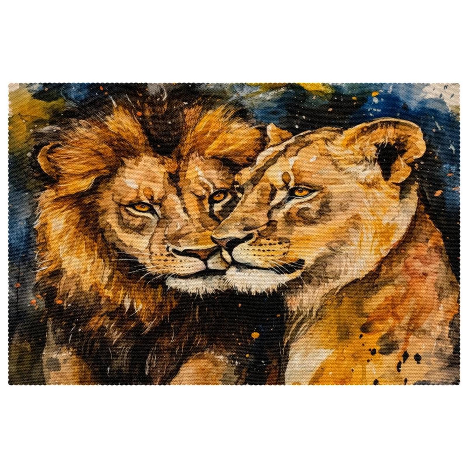 Sets de table aquarelle lion et tigre résistants chaleur salle manger