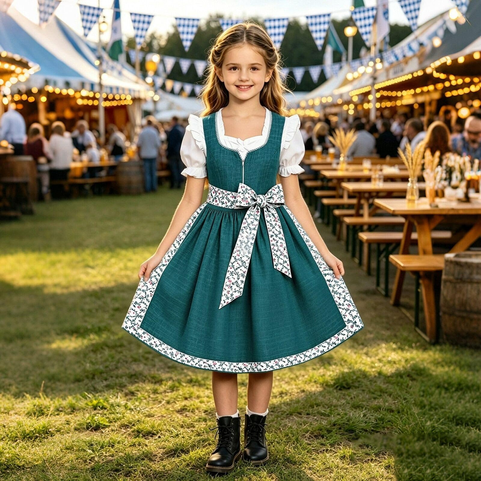 Generico Vestito Bambina Oktoberfest Baviera Stampa Lacci Abito