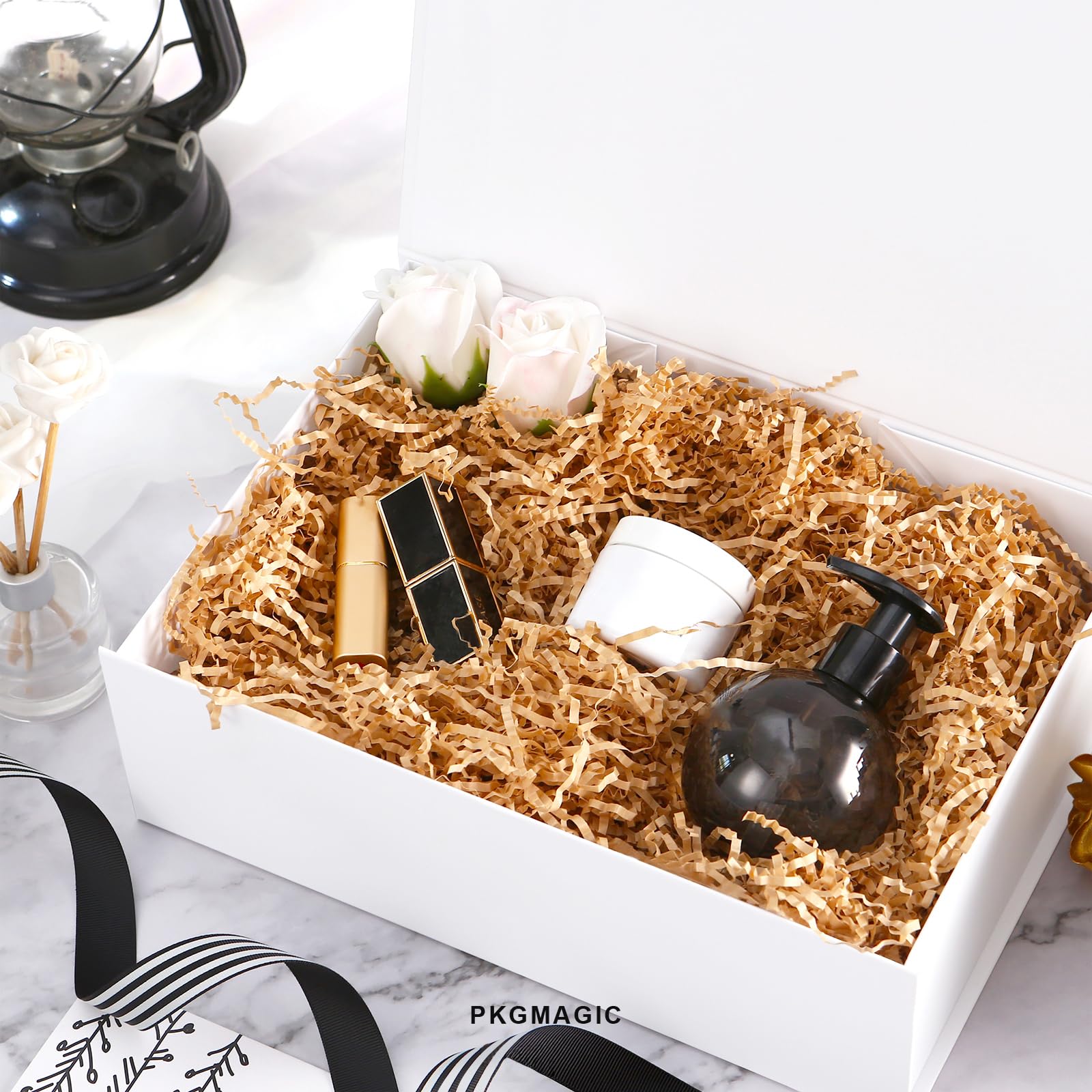 PKGMAGIC 6 cajas regalo 29,2 x 20,6 x 9,65 cm, cajas de propuesta de dama de honor, cajas plegables rectángulo con tapa magnética para embalaje de regalo (blanco)