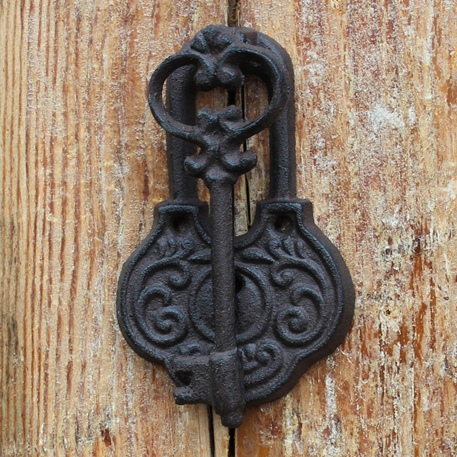 Kołatka do drzwi, mosiężna kołatka do drzwi, kołatka ręczna Solidna żeliwna kołatka do drzwi, mały ozdobny pierścień w kształcie klucza Klasyczny uchwyt do bramy w stylu vintage(Style 1)