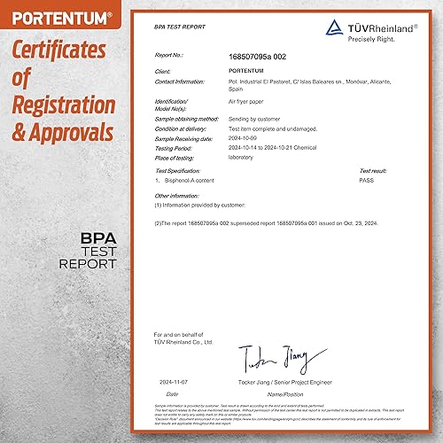 Miniatura 9 de PORTENTUM - Forros para freidora de aire, 100 unidades de papel cuadrado de grado alimenticio sin BPA de 7.9 pulgadas para freidoras sin aceite de 5