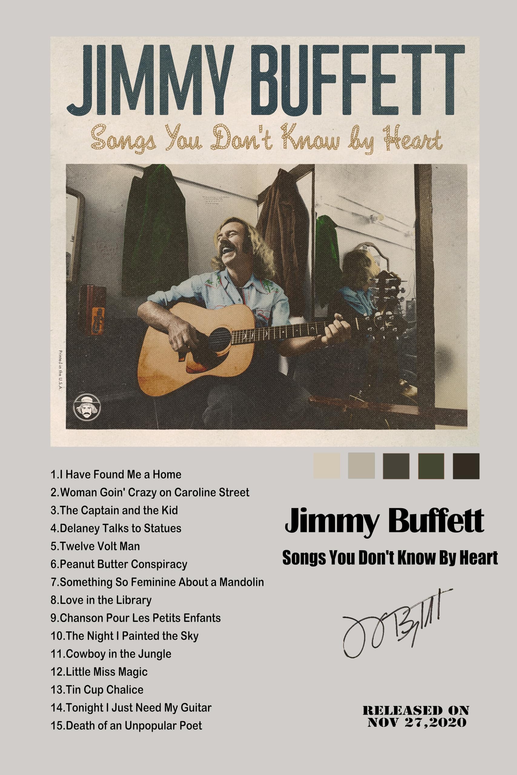 YNTNDYGV Jimmy Buffett Poster Country Songs Poster Album Cover Poster Poster Art Decor Painting Aesthetic Wall Art Canvas for Bedroom Decor 12x18inch(30x45cm) Jimmy Buffett-1