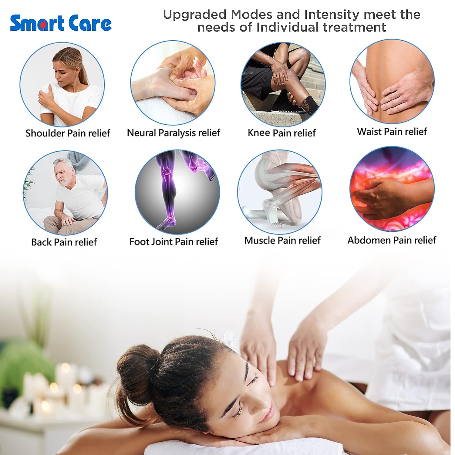Smartcare SC -200 electric tens therapy device - battery powered nervous simulator and pain relief and relaxation full body massage (white)